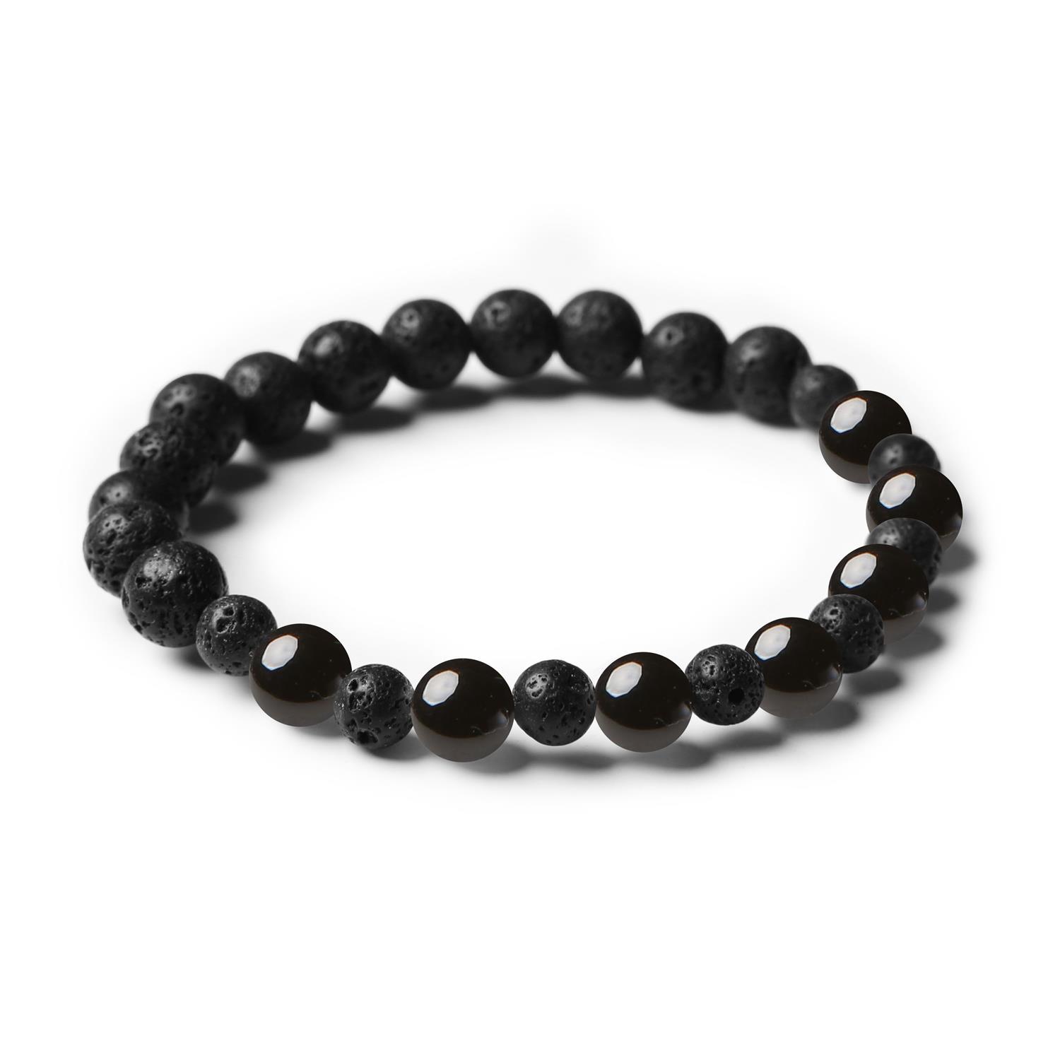 Stylowa bransoletka z kolekcji Mijaha, wykonana z onyksu i lawy wulkanicznej, odpowiednia dla każdego, zarówno dla kobiet, jak i mężczyzn.