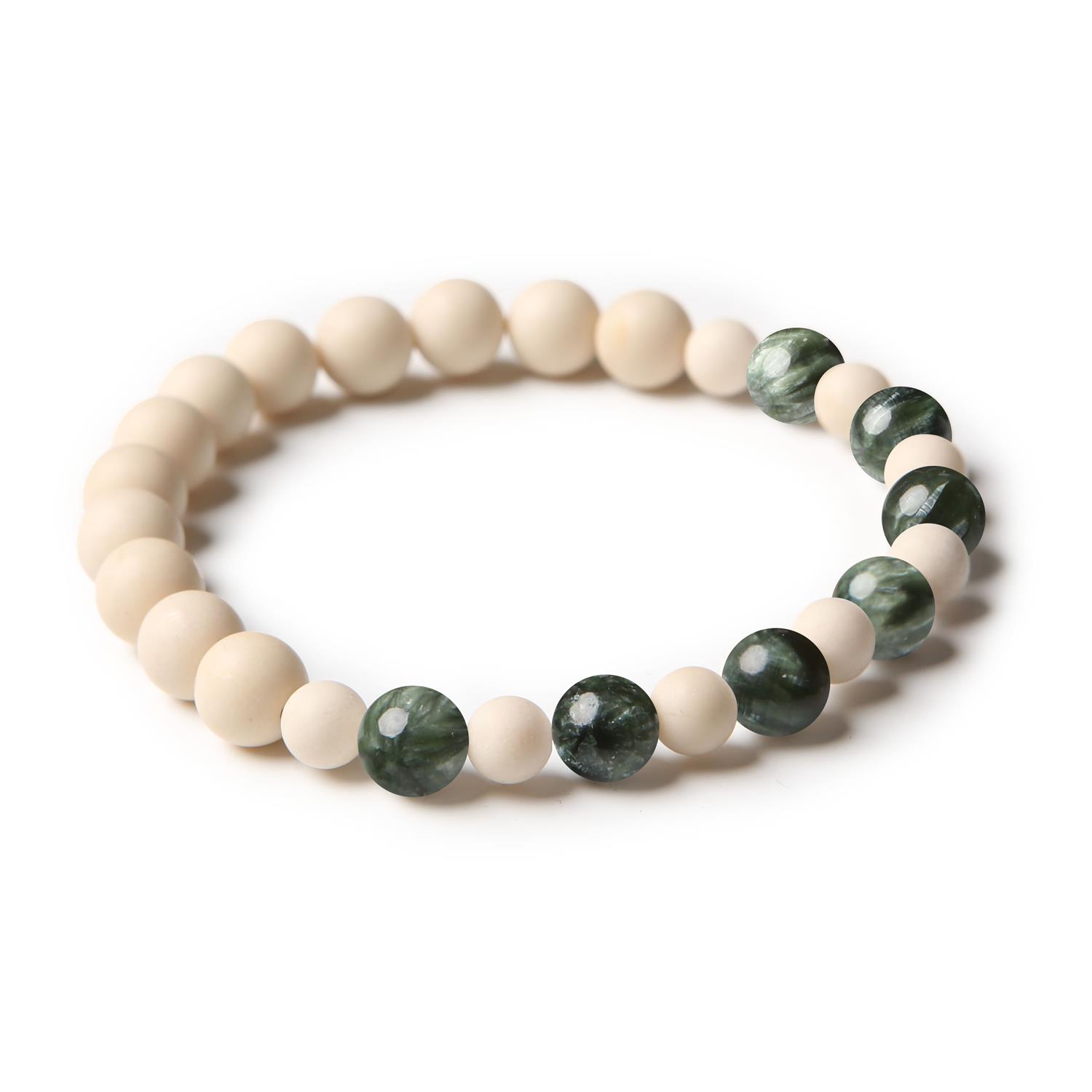 Bransoletka z kolekcji Mijaha, wykonana z naturalnych kamieni serafinitu i kamieni rzecznych, idealna dla kobiet i mężczyzn.