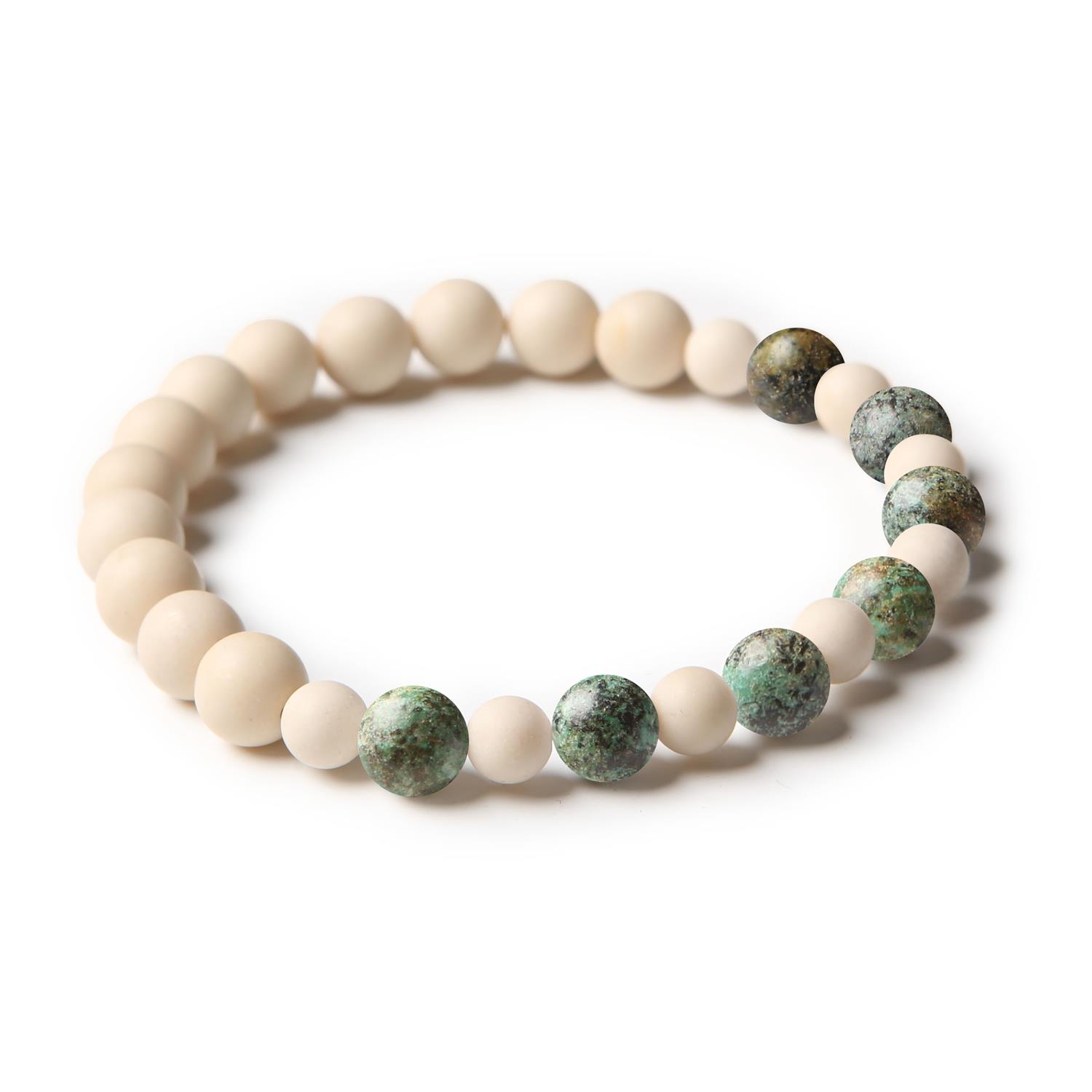 Stylowa bransoletka z kolekcji Mijaha, wykonana z afrykańskiego turkusu i kamienia rzecznego, unisex.