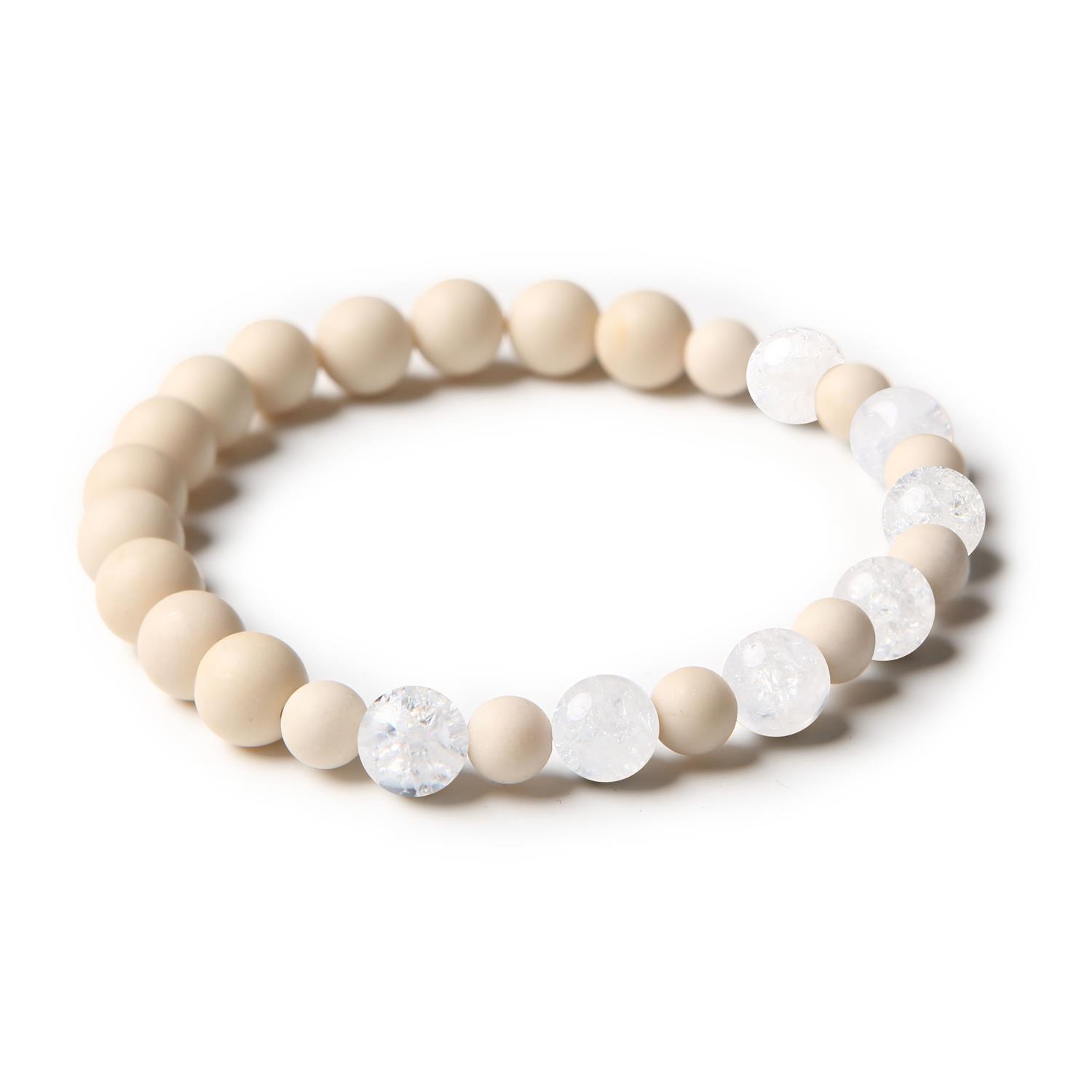 Bransoletka Mijaha z kamieniami naturalnymi: Kryształ Górski Lodowy oraz Kamień Rzeczny, dla każdego, kto ceni unikalny design.