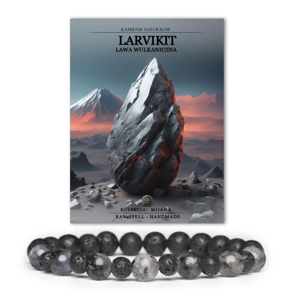 Bransoletka unisex Mijaha, ozdobiona kamieniami larvikit i lawą wulkaniczną, doskonały dodatek dla każdego.
