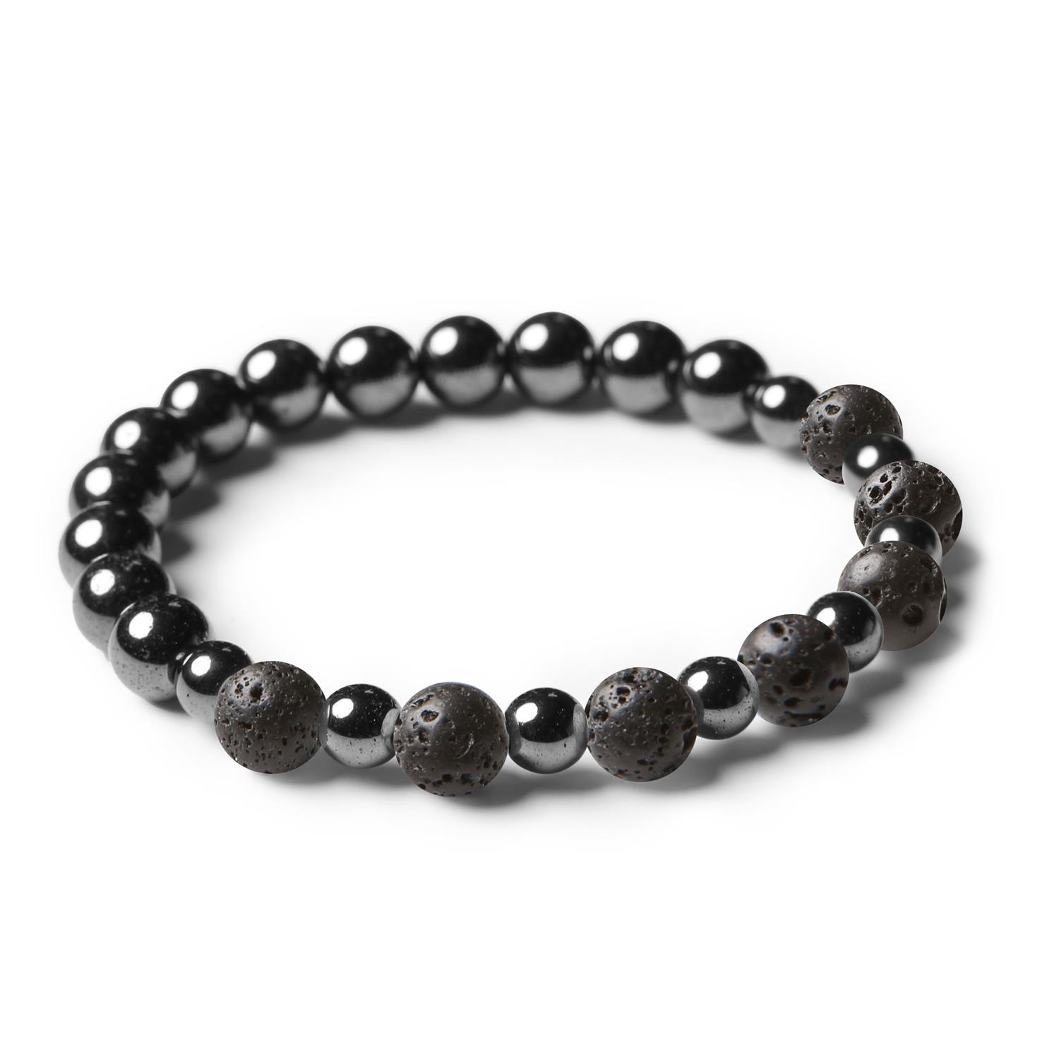 Obrazek przedstawiający biżuterię z lawą wulkaniczną i hematytem grafitowym z kolekcji Mijaha, idealną dla kobiet i mężczyzn.