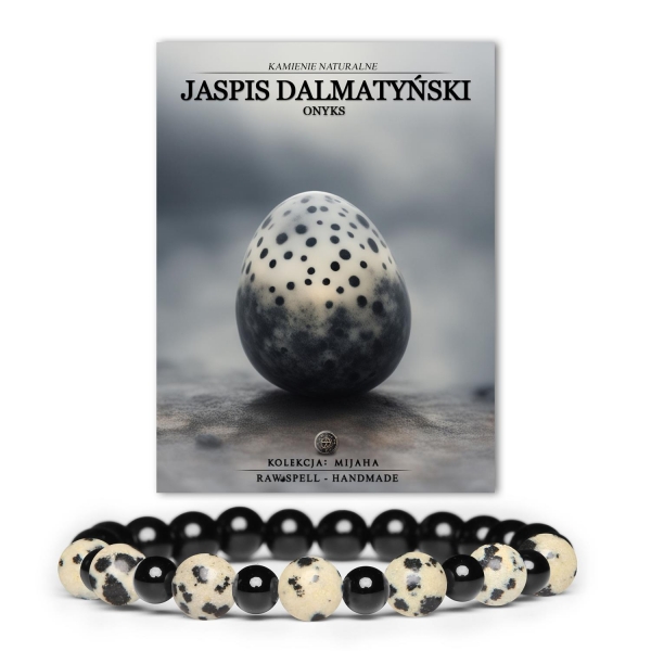 Bransoletka z kamieni naturalnych Mijaha - Jaspis Dalmatyński i Onyks, dla kobiet i mężczyzn