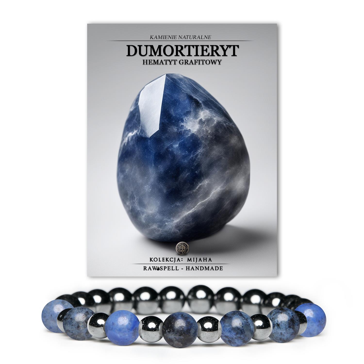 Biżuteria z dumortierytu i hematytu grafitowego z kolekcji Mijaha, idealna dla kobiet i mężczyzn, podkreślająca indywidualny styl.