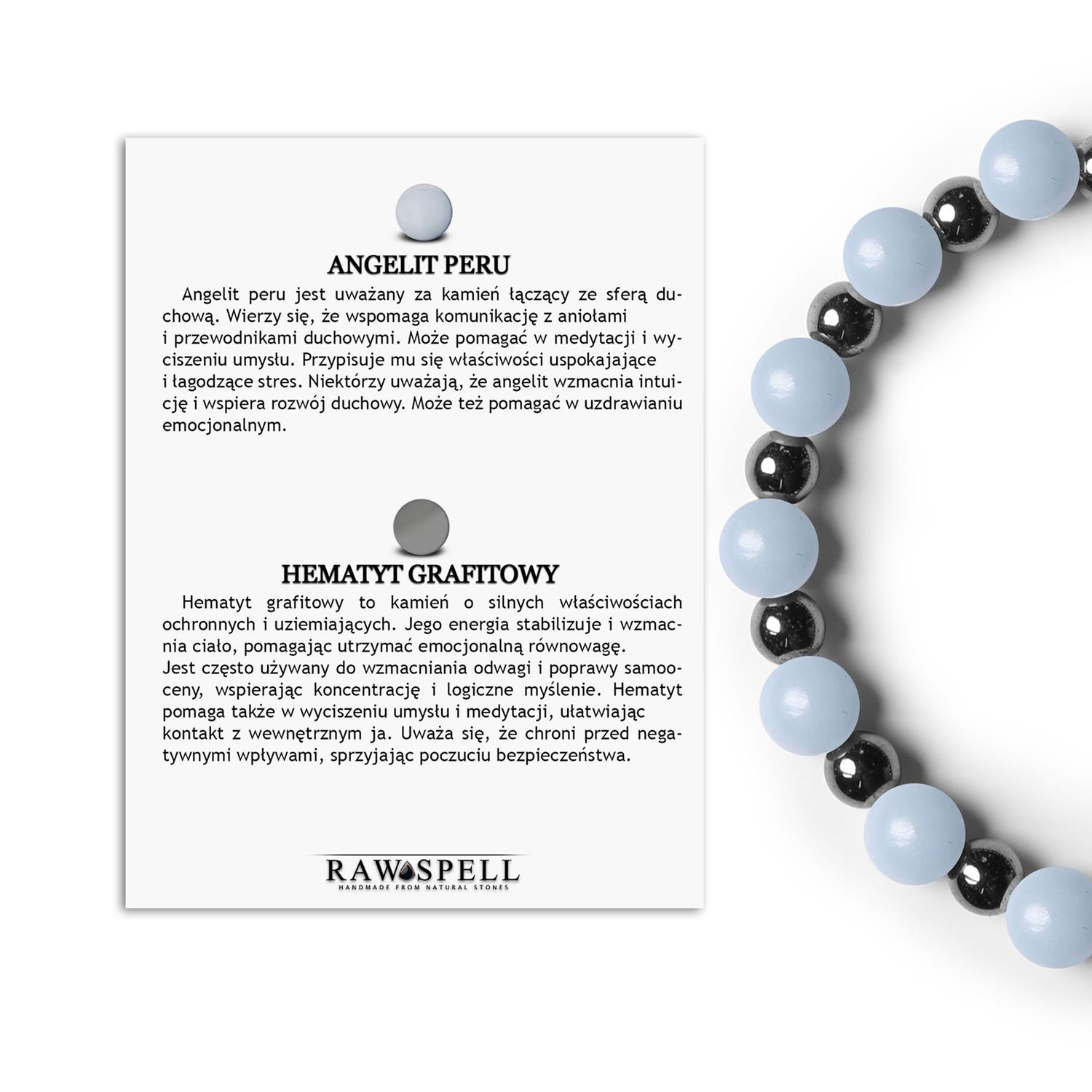 Kolekcja Mijaha Bransoletka z kamieni naturalnych - Angelit Peru, Hematyt grafitowy, unisex Biżuteria Mijaha z Peruwiańskim angeliftem i grafitowym hematytem - elegancki dodatek dla kobiet i mężczyzn.