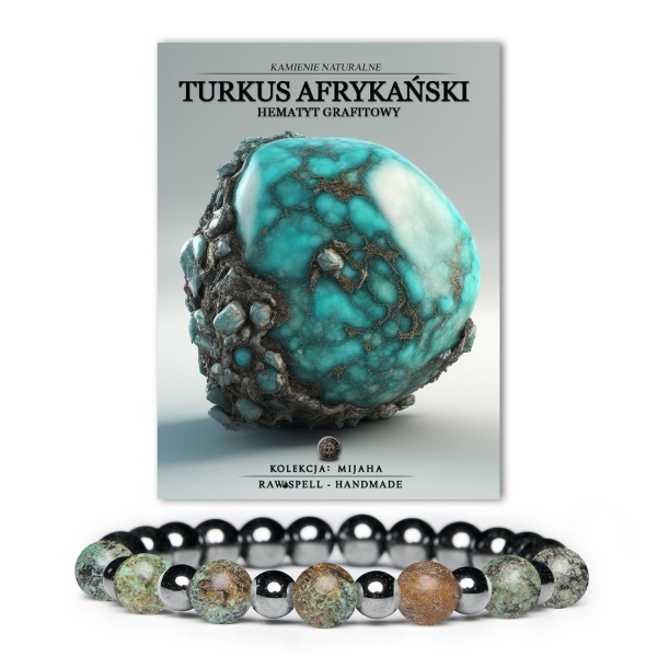 Kolekcja Mijaha: elegancka biżuteria z Turkusu Afrykańskiego i Hematytu grafitowego dla kobiet i mężczyzn.