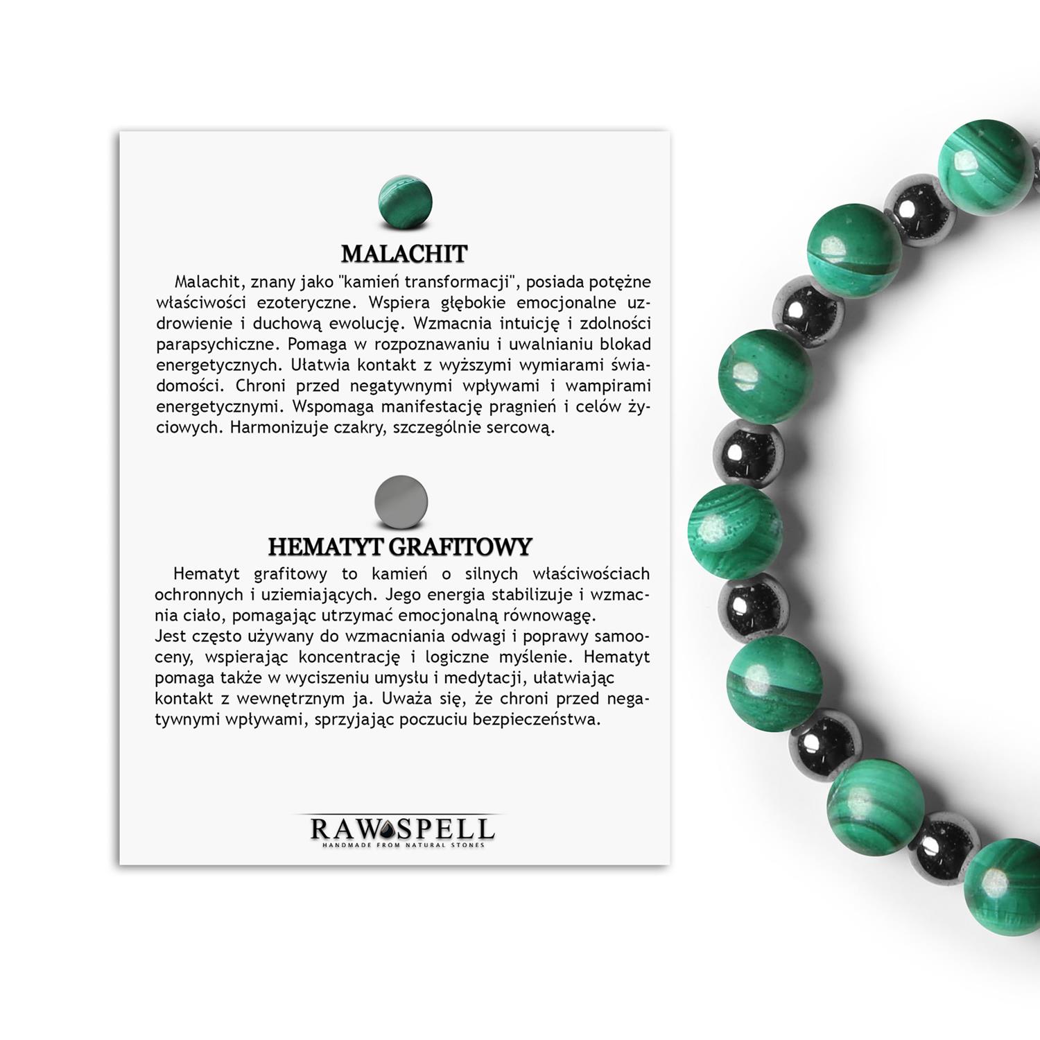 Kolekcja Mijaha Bransoletka z kamieni naturalnych na gumce z Malachitem i Hematytem grafitowym, odpowiednia dla Kob Kolekcja Mijaha: unikalne akcesoria z malachitu i hematytu grafitowego, doskonałe dla obu płci.