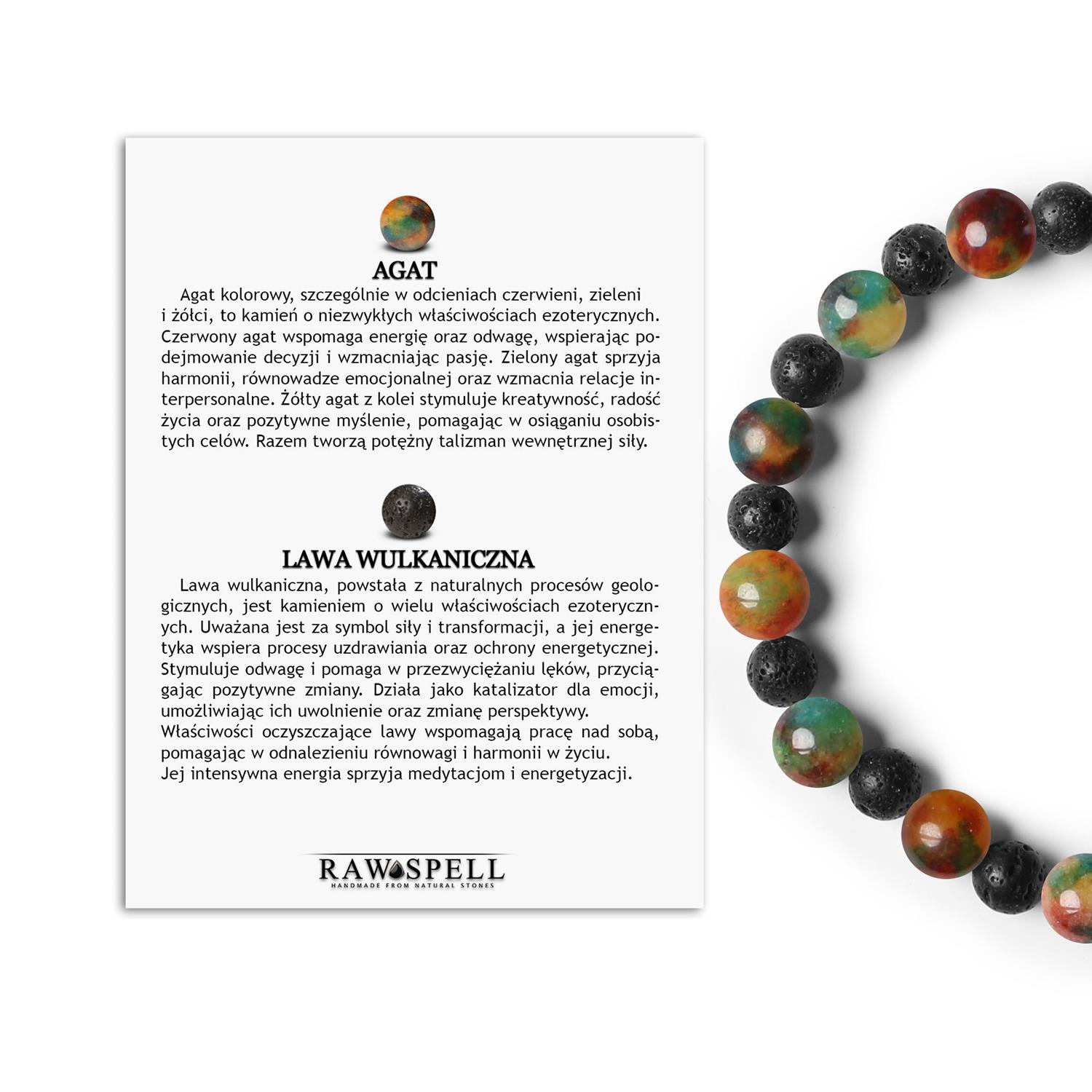 Kolekcja Mijaha Bransoletka z naturalnych kamieni - Agat i Lawa Wulkaniczna, unisex Eksploracja agatu i wulkanicznej lawy - idealna okazja dla kobiet i mężczyzn ceniących piękno przyrody.