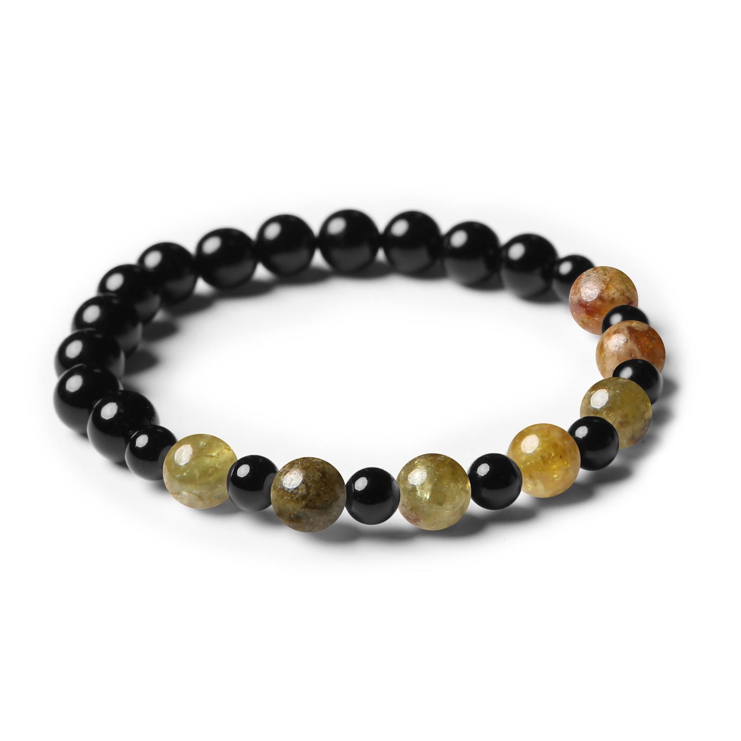 Kolekcja Mijaha: Bransoletka z kamieni naturalnych na gumce z Granatem Zielonym i Onyksami, idealna dla kobiet i mężczyzn