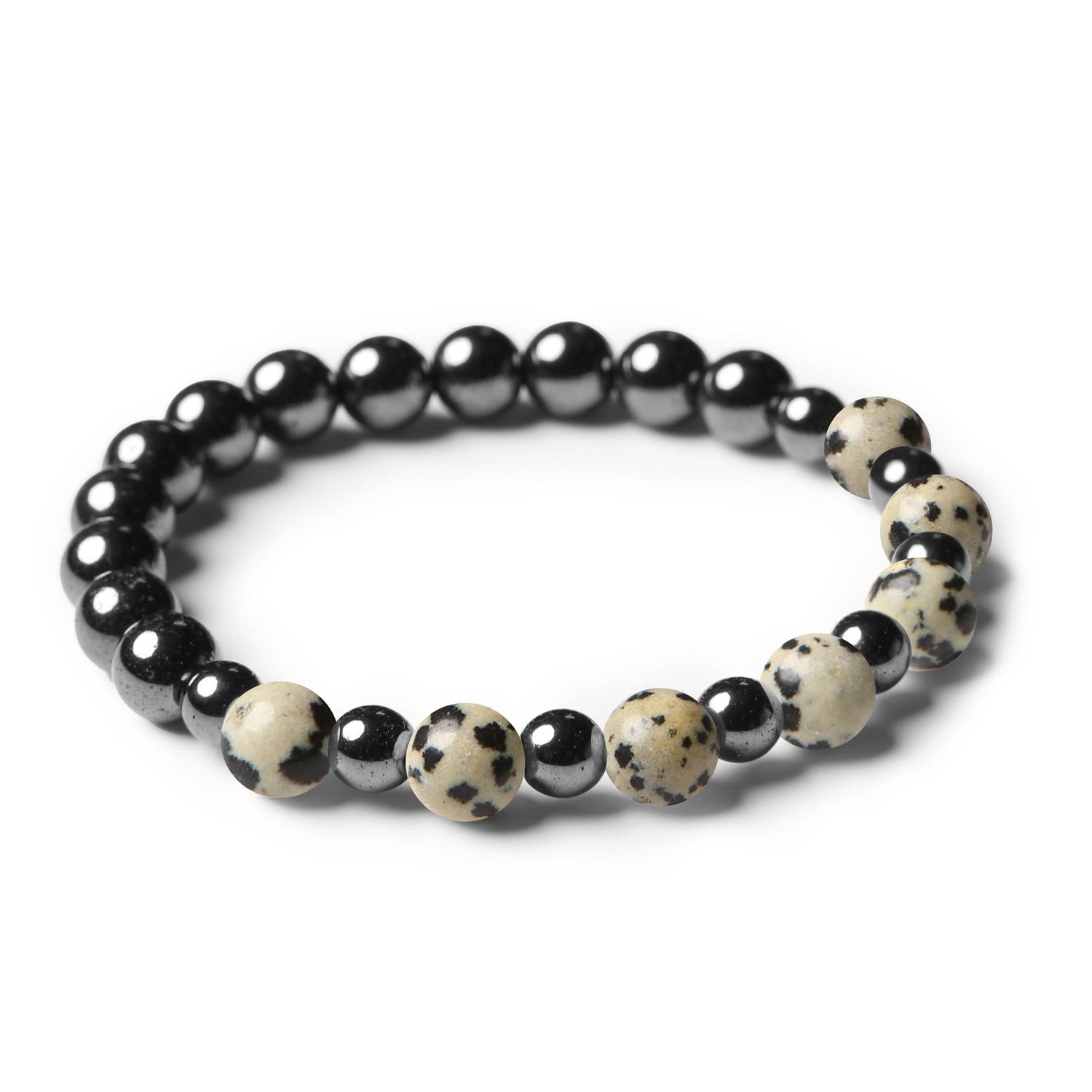 Stylowy naszyjnik z Jaspisem Dalmatyńskim i Hematytem grafitowym, unisex z kolekcji Mijaha.