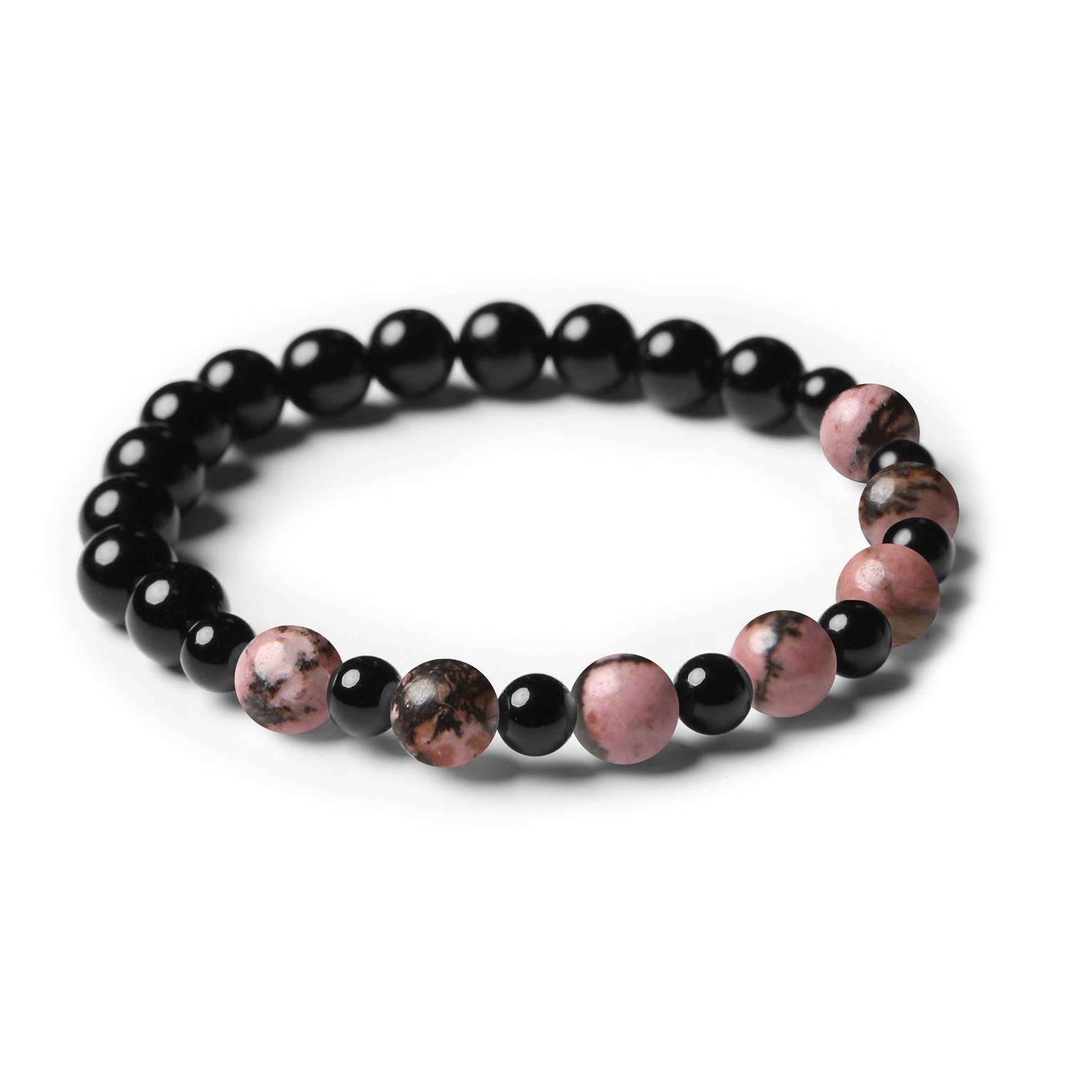 Różowo-czarna bransoletka z naturalnych kamieni na gumce z kolekcji Mijaha dla wszystkich
