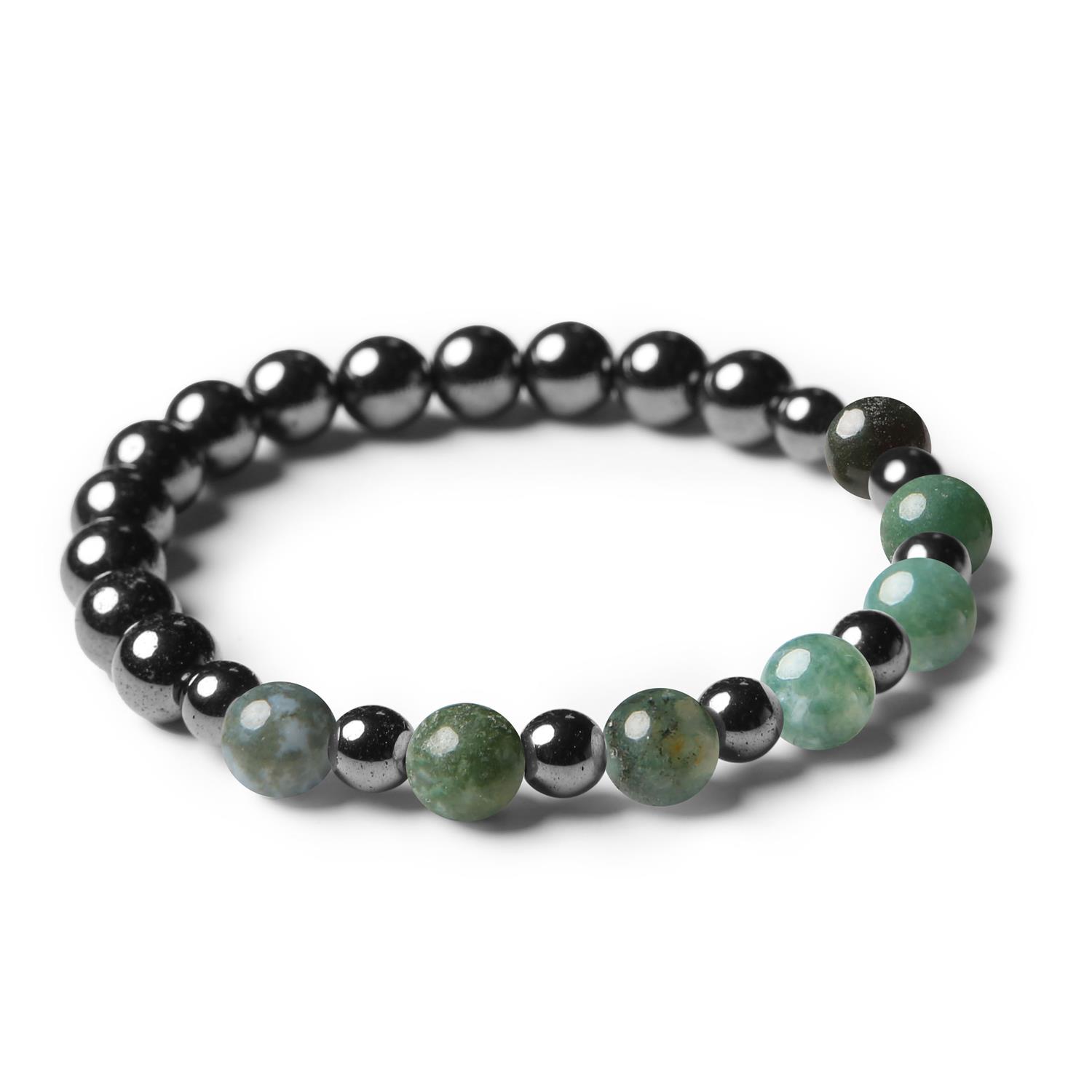 Kompozycje biżuteryjne z Agatu Mszystego i Hematytu grafitowego, które pasują zarówno kobietom, jak i mężczyznom.