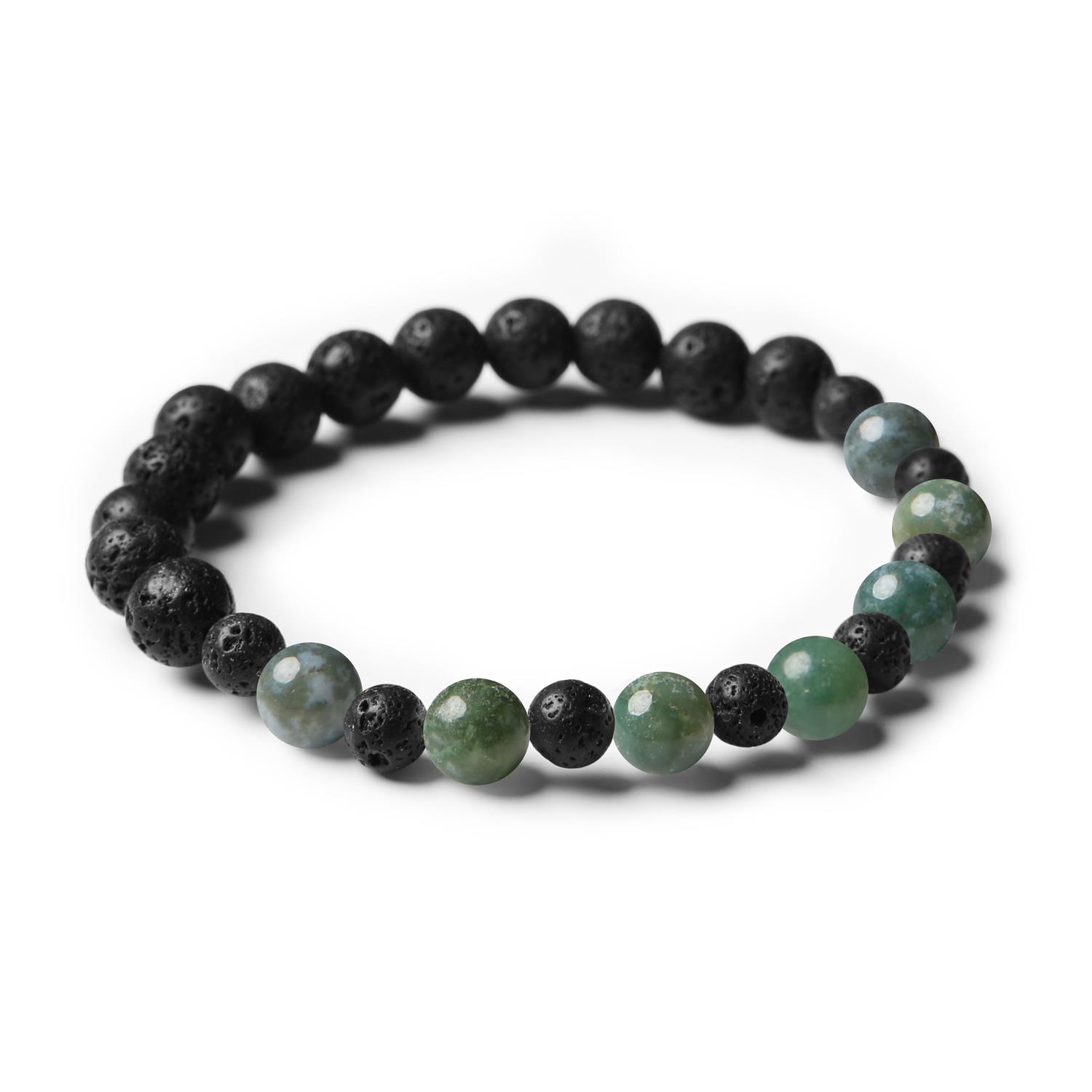 Elegancka bransoletka z agatem mszystym i lawą wulkaniczną z kolekcji Mijaha, przeznaczona zarówno dla kobiet, jak i mężczyzn.