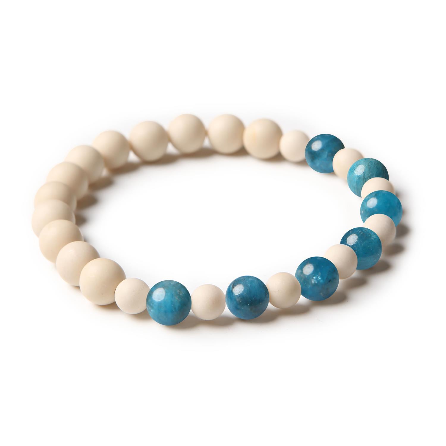 Bransoletka Mijaha z naturalnych kamieni: Apatyt i Kamień Rzeczny, idealna dla kobiet i mężczyzn.