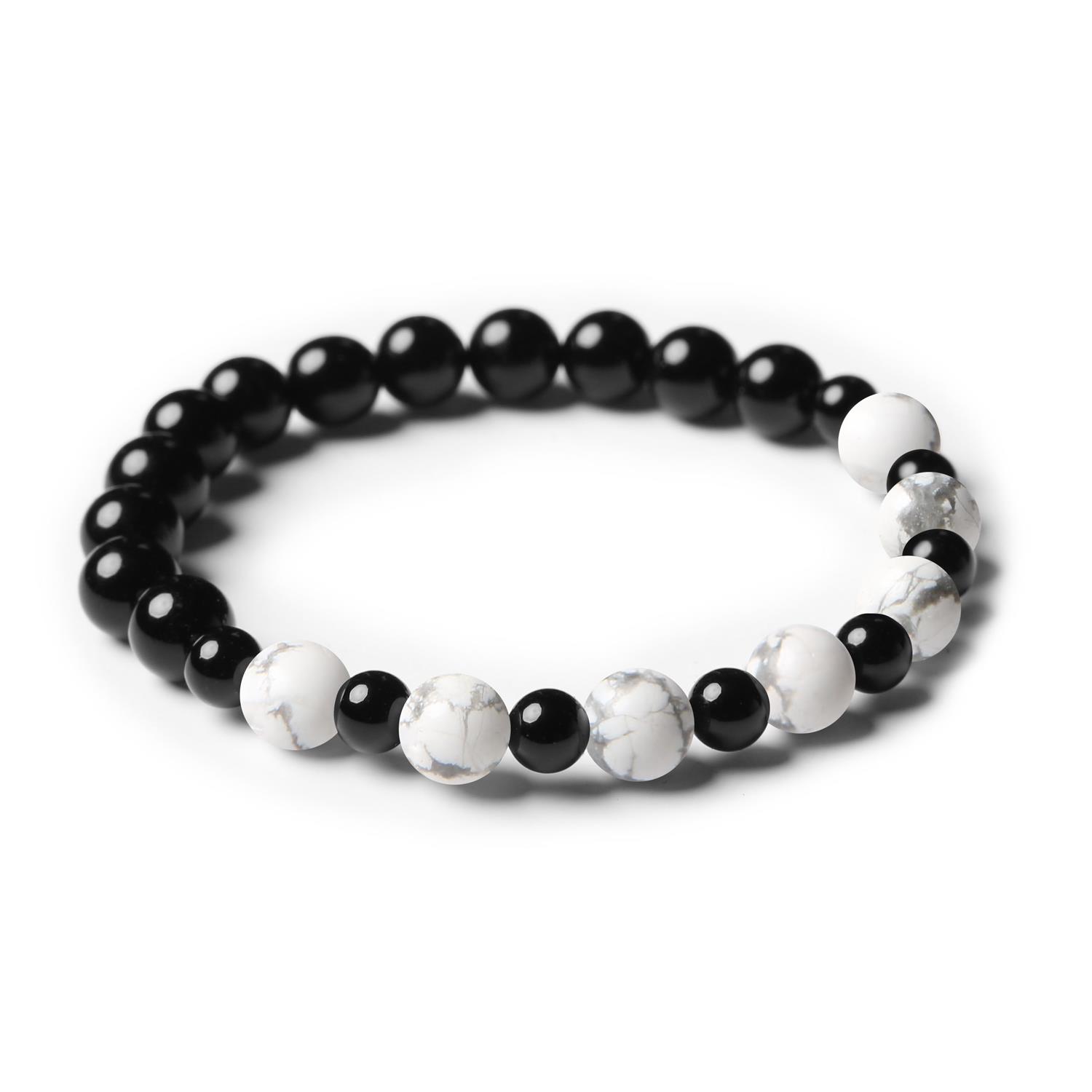 Bransoletka z kamieni naturalnych na gumce z kolekcji Mijaha - Howlit i Onyks dla Kobiet i Mężczyzn