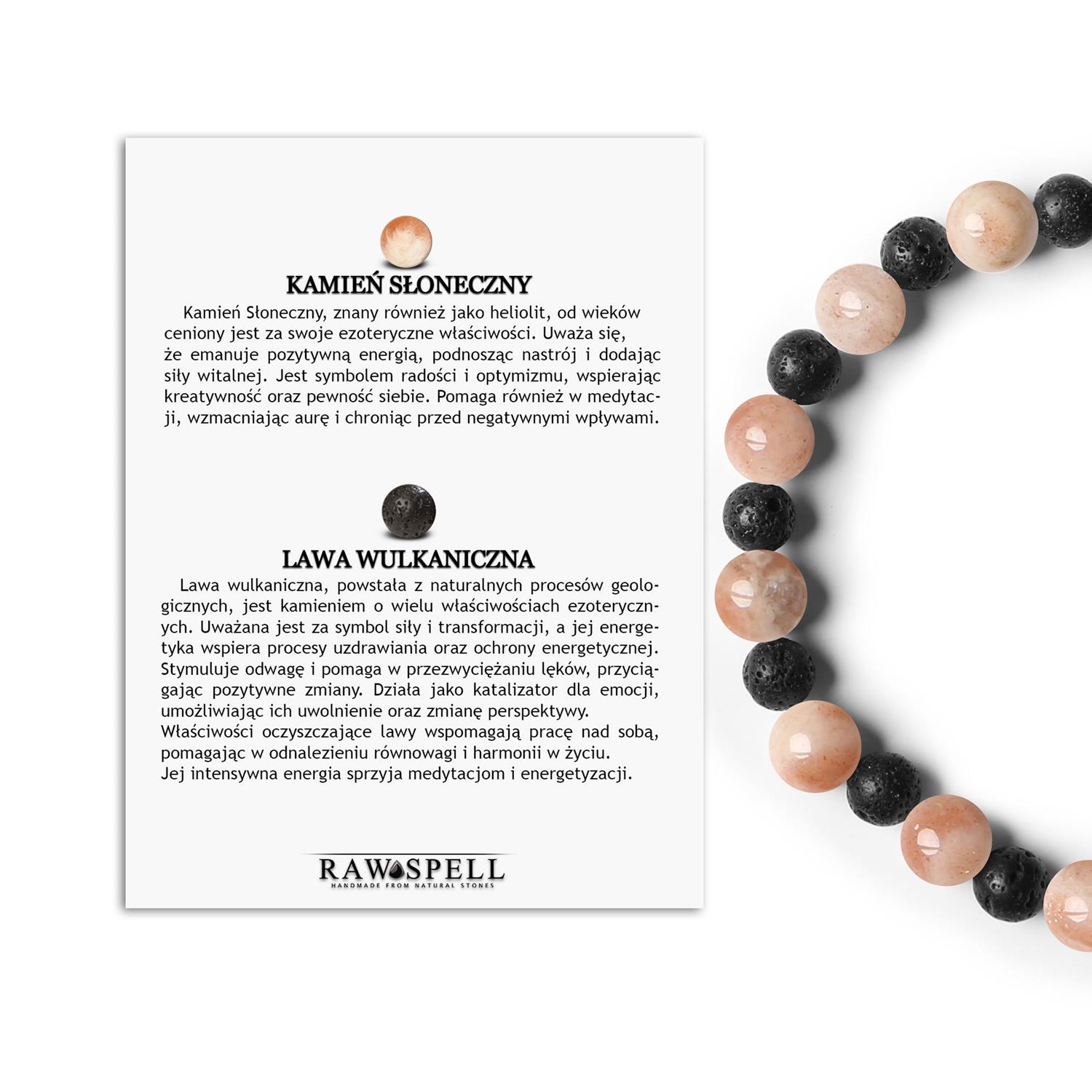 Kolekcja Mijaha bransoletka na gumce z Kamieniem Słonecznym i Lawą Wulkaniczną dla Kobiet i Mężczyzn Stylowa bransoletka Mijaha wykonana z Kamienia Słonecznego i lawy wulkanicznej, unisex - dla każdego.