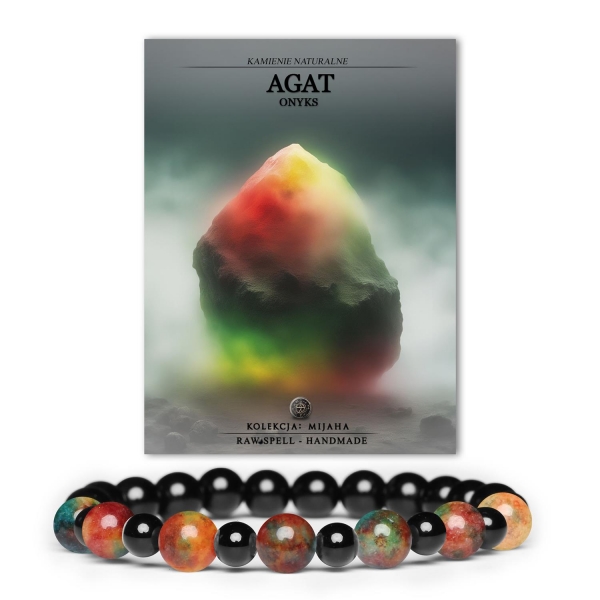 Bransoletka z kamieni naturalnych Mijaha z agatu i onyxu, uniwersalna dla kobiet i mężczyzn