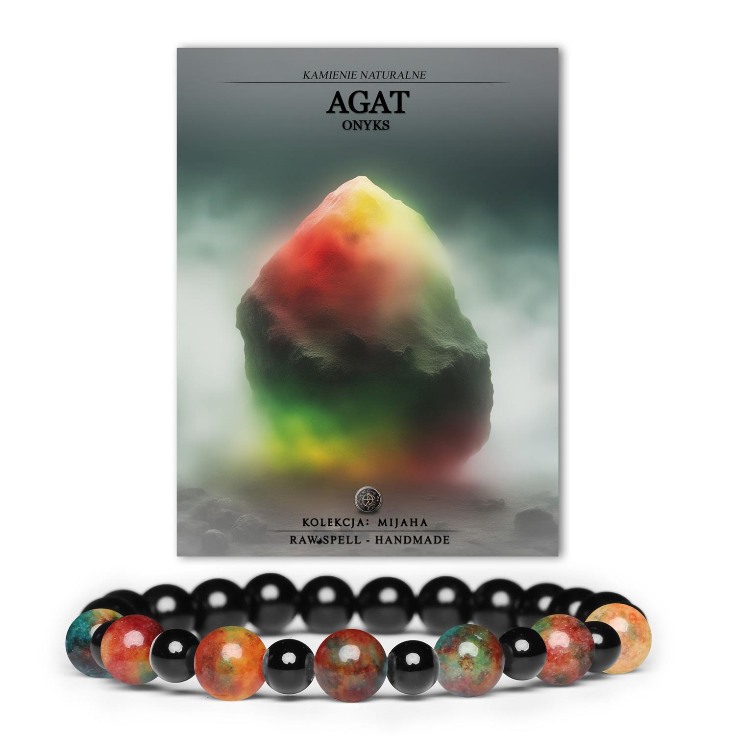 Bransoletka z kamieni naturalnych Mijaha z agatu i onyxu, uniwersalna dla kobiet i mężczyzn