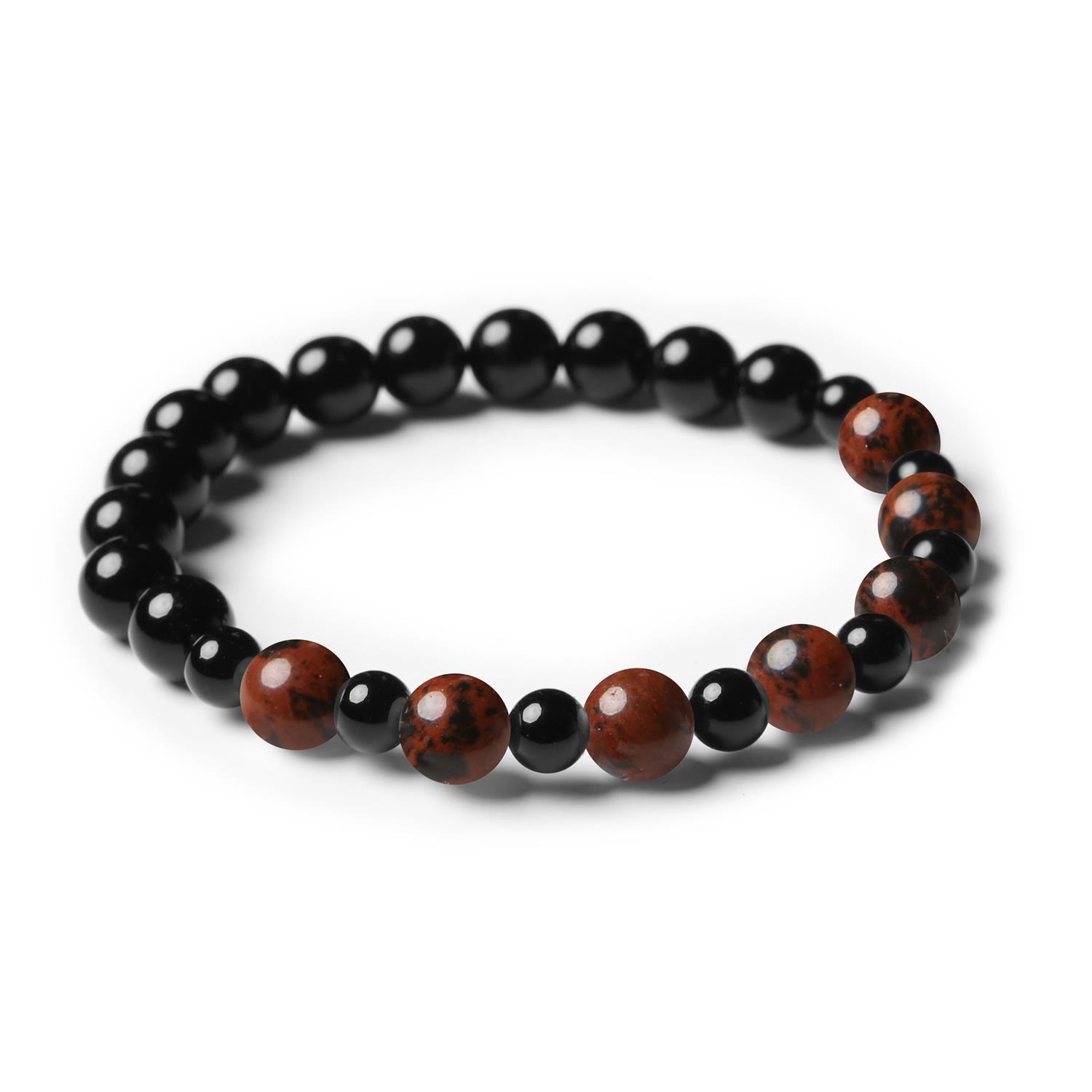 Naturalna bransoletka na gumce z kolekcji Mijaha - Obsydian Brązowy i Onyks, dla kobiet i mężczyzn