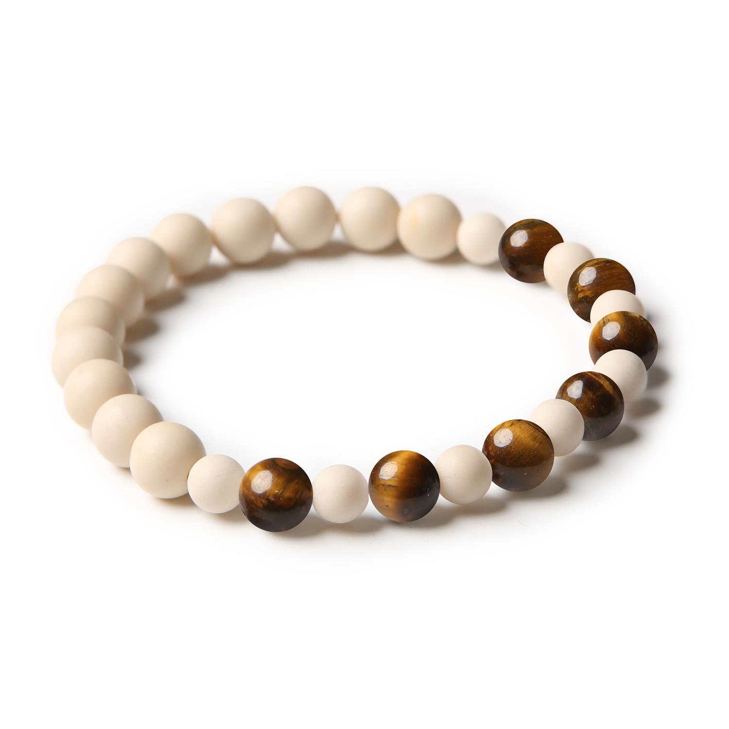 Bransoletka Mijaha wykonana z kamieni Tygrysie Oko i Kamień Rzeczny – stylowy wybór dla obu płci.