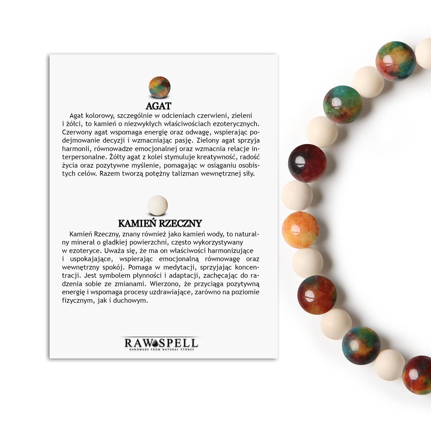 Kolekcja Mijaha bransoletka z agatem i kamieniem rzecznym na gumce, unisex dla każdego Stylowa bransoletka z kolekcji Mijaha, wykonana z naturalnych agatów i kamieni rzecznych, uniwersalna dla obu płci.