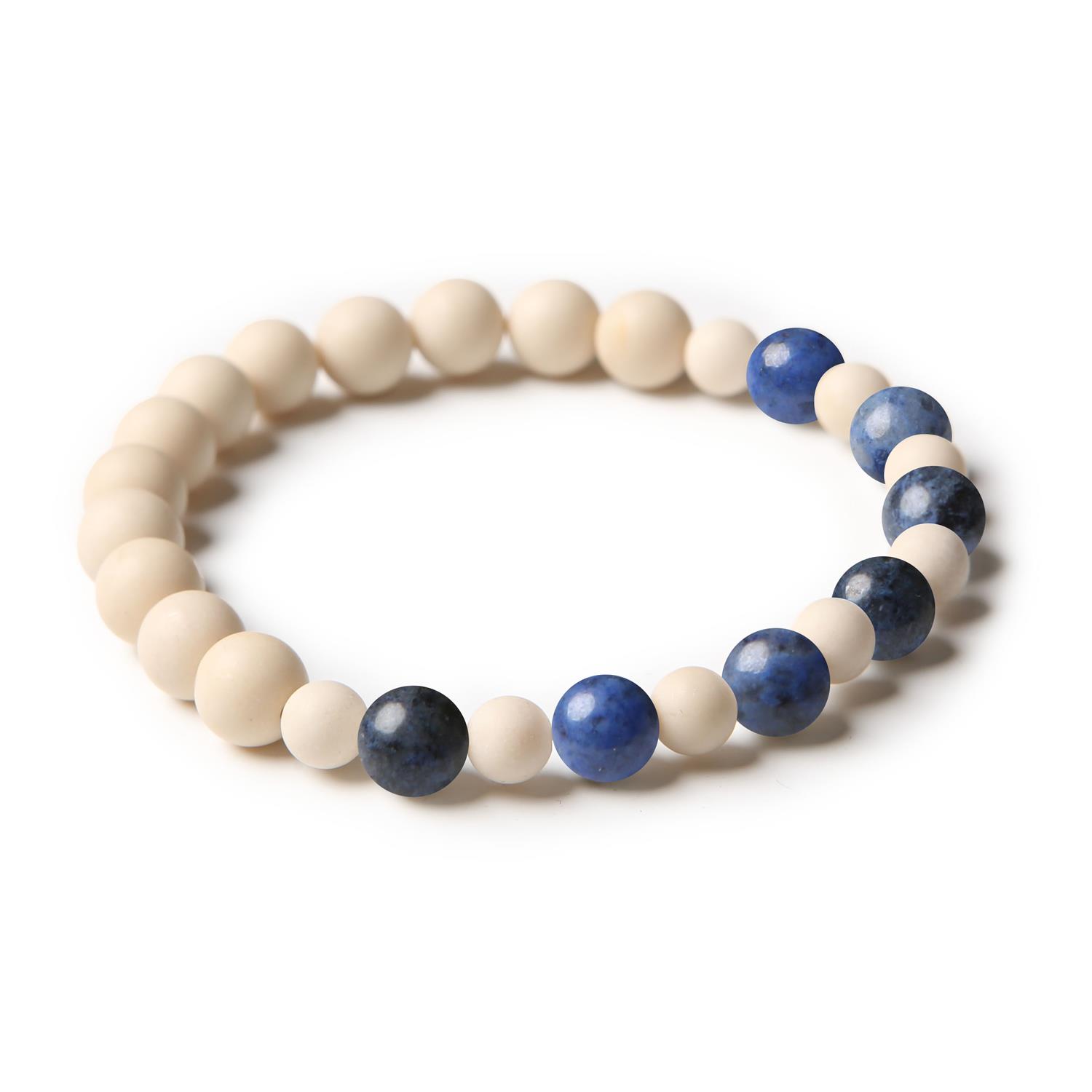 Stylowa bransoletka z kolekcji Mijaha z kamieni naturalnych, w tym dumortieryt i kamień rzeczny, unisex.