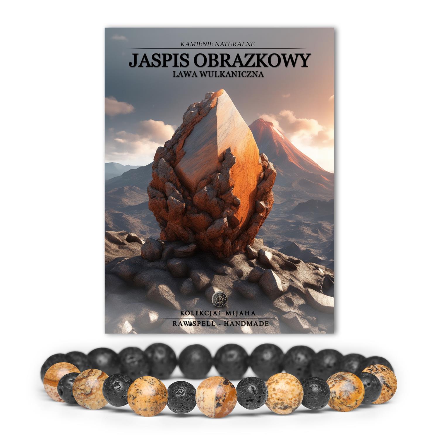 Stylowa bransoletka z kolekcji Mijaha, wykonana z jaspisu obrazkowego i wulkanicznej lawy – unisex.