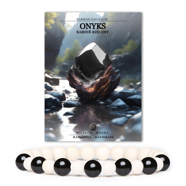 Stylowa bransoletka Mijaha z naturalnymi kamieniami onyksu i kamienia rzecznego, uniwersalny dodatek dla każdego.