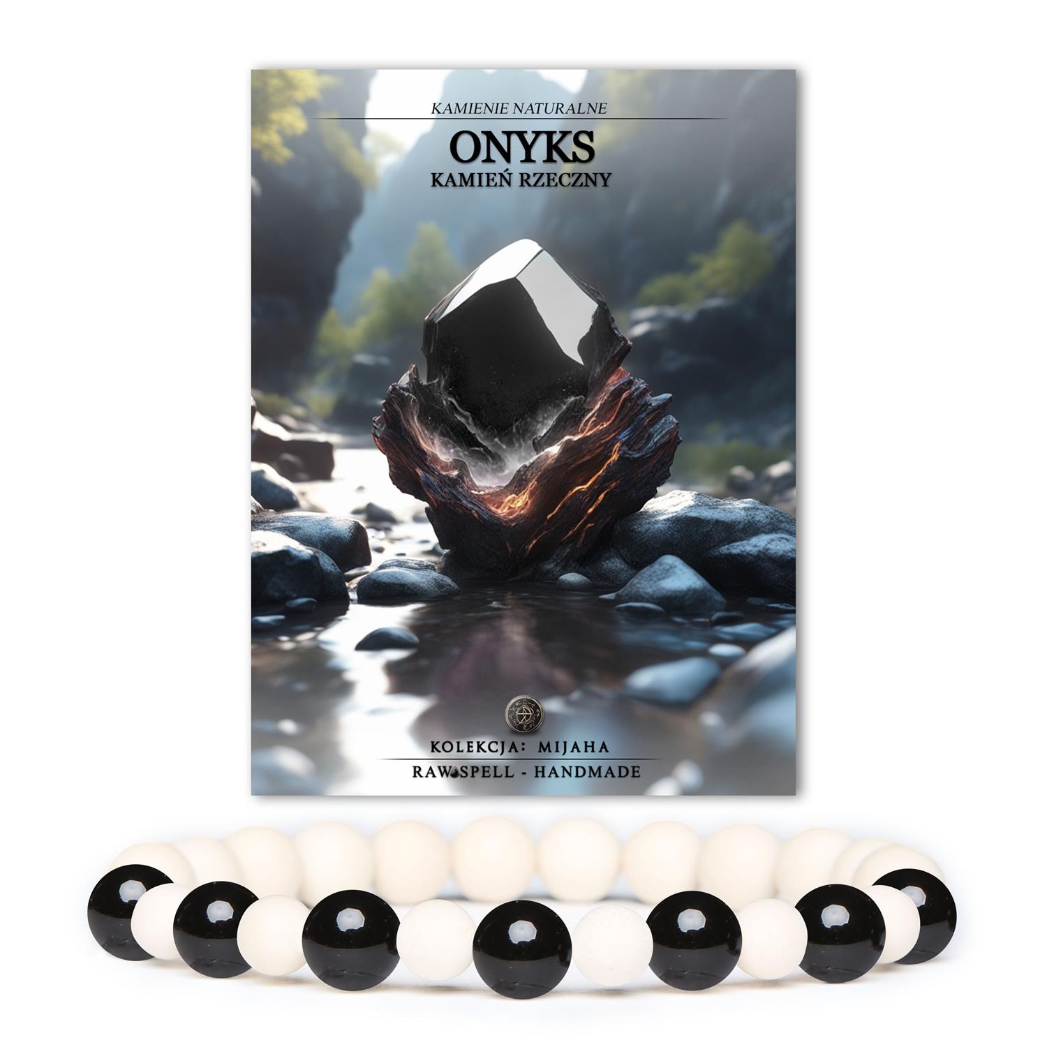Stylowa bransoletka Mijaha z naturalnymi kamieniami onyksu i kamienia rzecznego, uniwersalny dodatek dla każdego.