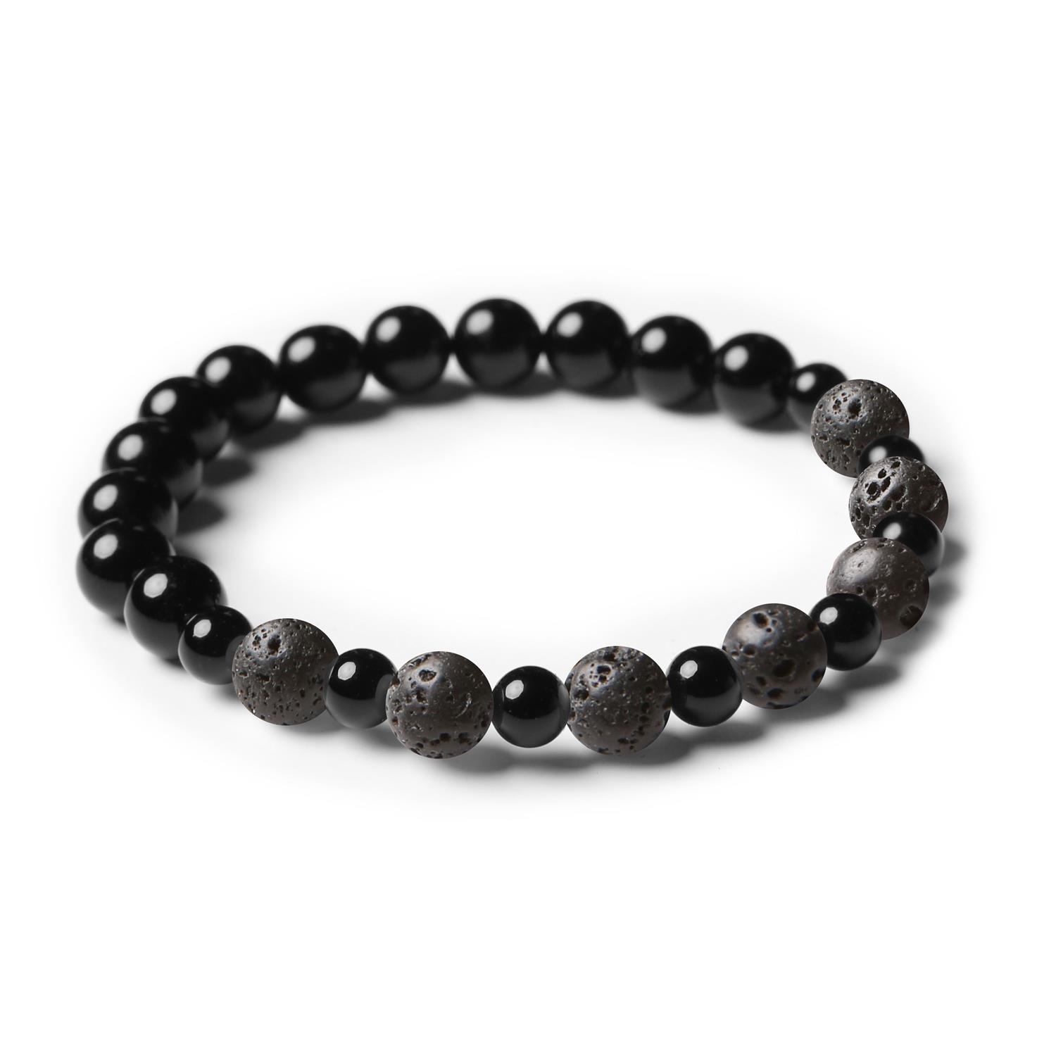 Elegancka bransoletka na gumce z kolekcji Mijaha, wykonana z lawy wulkanicznej i onyksu dla kobiet i mężczyzn