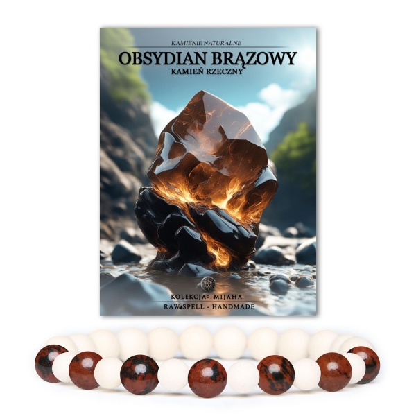 Stylowa bransoletka Mijaha z naturalnymi kamieniami: brązowy obsydian i kamień rzeczny, przeznaczona zarówno dla kobiet, jak i mężczyzn.