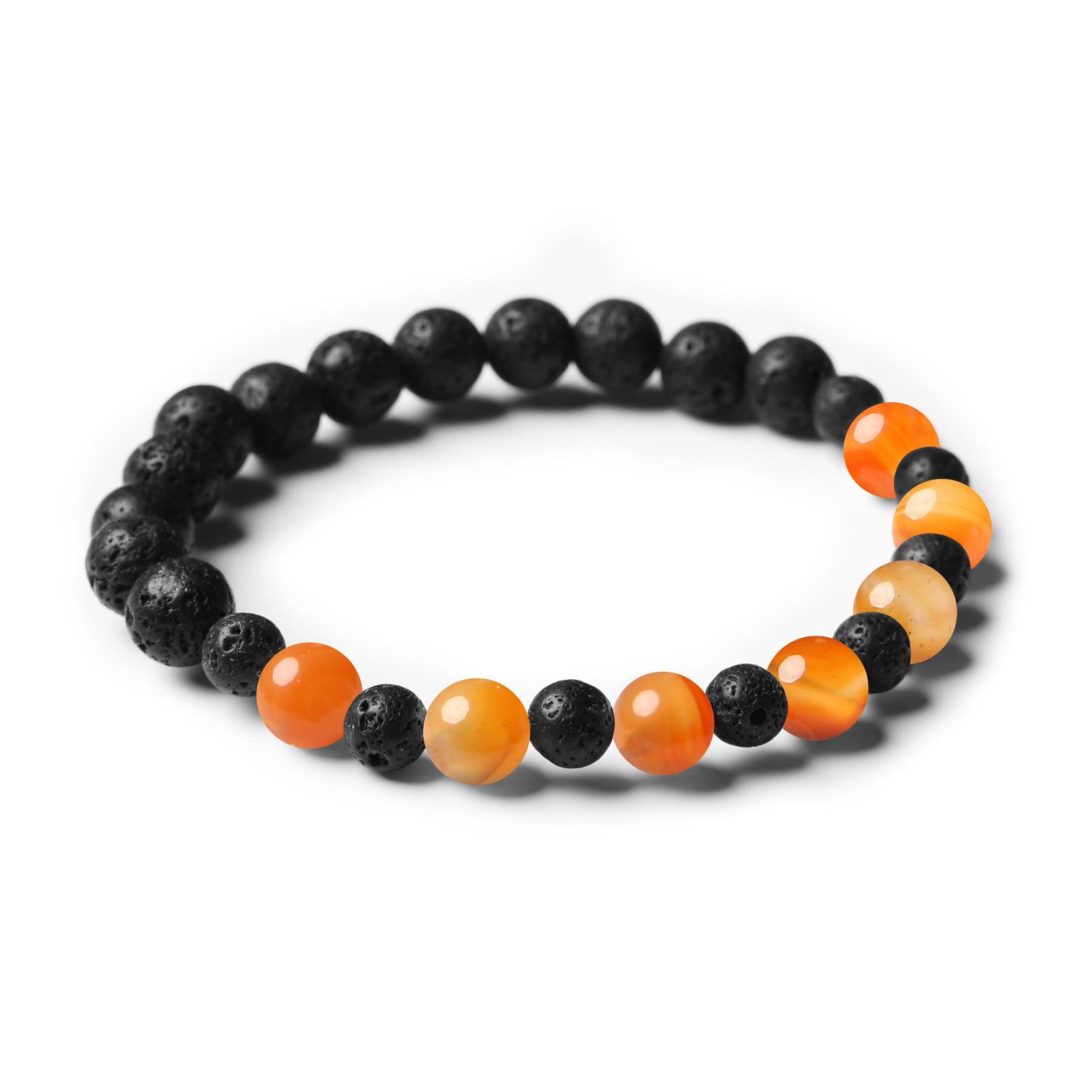 Unikatowa bransoletka Mijaha z kamieniami naturalnymi - karneolem i lawą wulkaniczną, dla kobiet i mężczyzn.