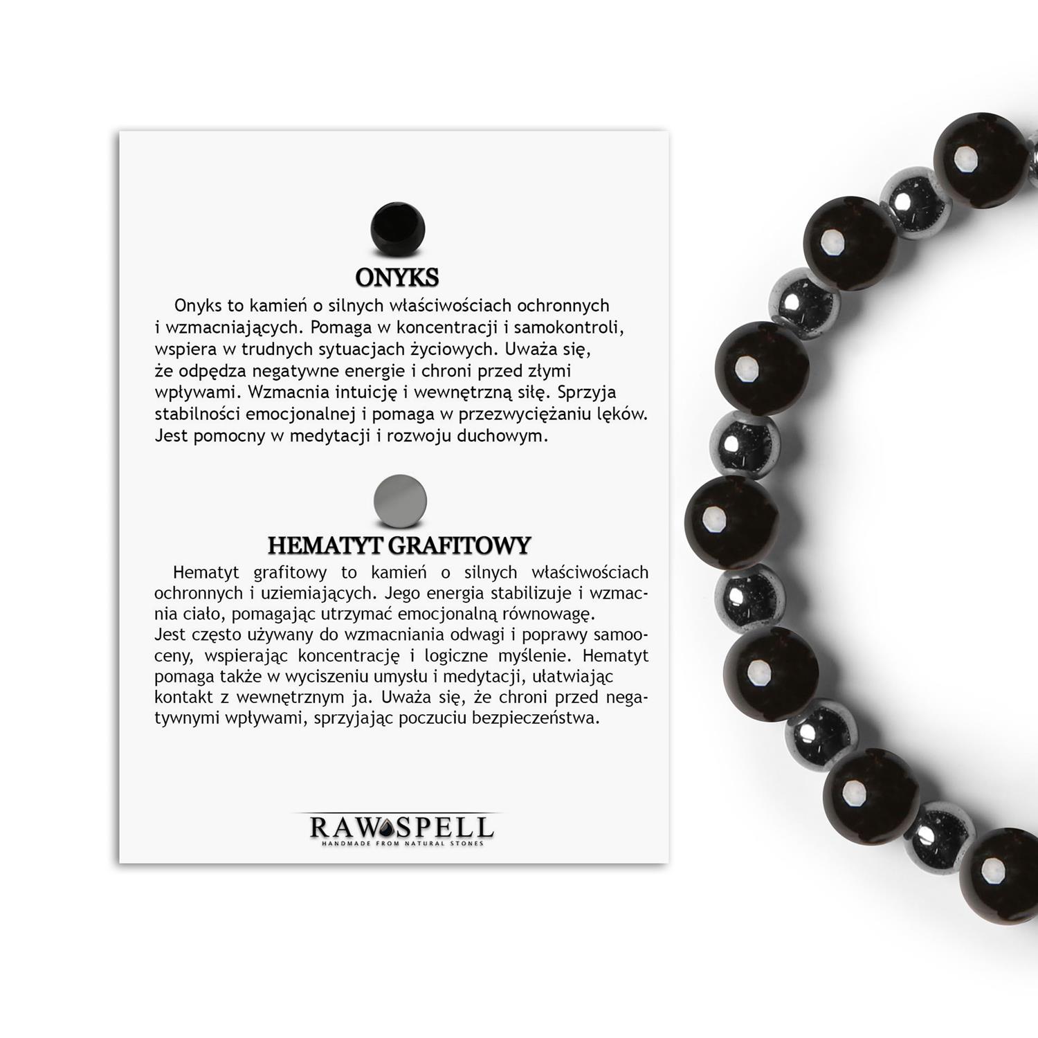 Kolekcja Mijaha bransoletka z onyksu i hematytu grafitowego na gumce, dla Kobiet i Mężczyzn Elegancki zestaw biżuterii z onyksu oraz hematytu grafitowego, idealny dla kobiet i mężczyzn, kolekcja Mijaha.