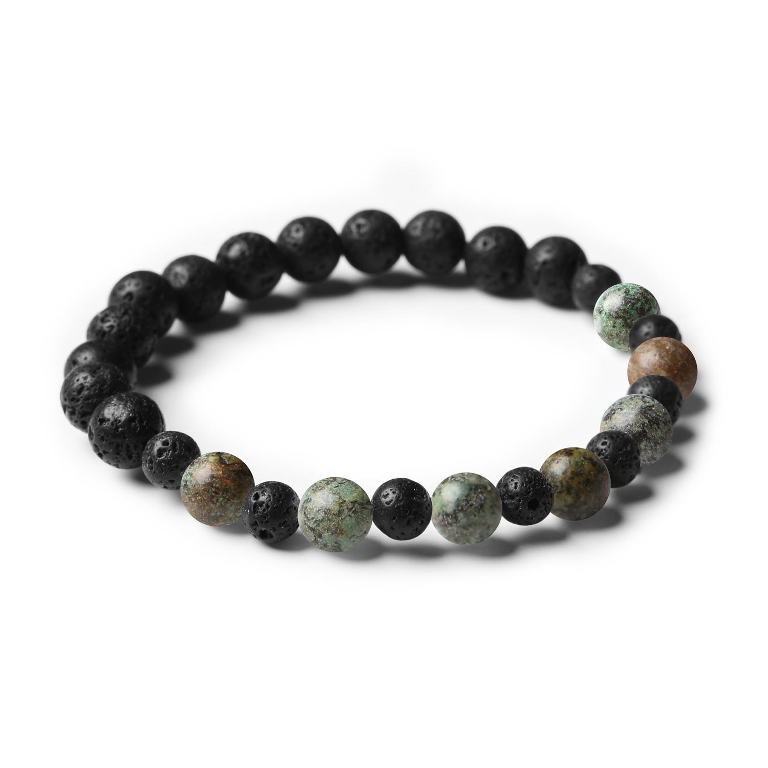 Bransoletka Mijaha z naturalnym Turkusem Afrykańskim i Lawą Wulkaniczną, uniwersalny dodatek dla kobiet i mężczyzn.