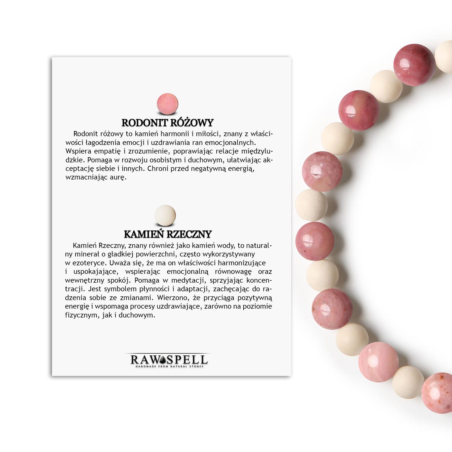 Kolekcjonerska bransoletka na gumce Mijaha - różowy rodonit i kamień rzeczny, idealna dla kobiet i mężczyzn Elegancka bransoletka Mijaha z kamieniami naturalnymi: rodonit różowy i kamień rzeczny, unisex.