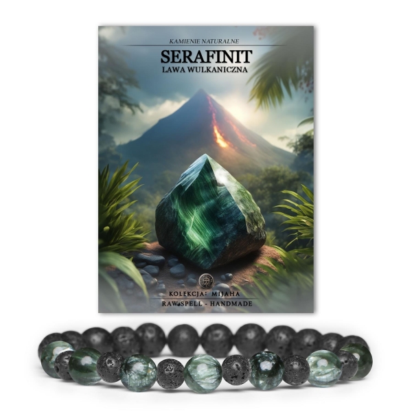 Bransoletka z kamieni naturalnych na gumce z kolekcji Mijaha z serafinitu i lawy wulkanicznej dla kobiet i mężczyzn