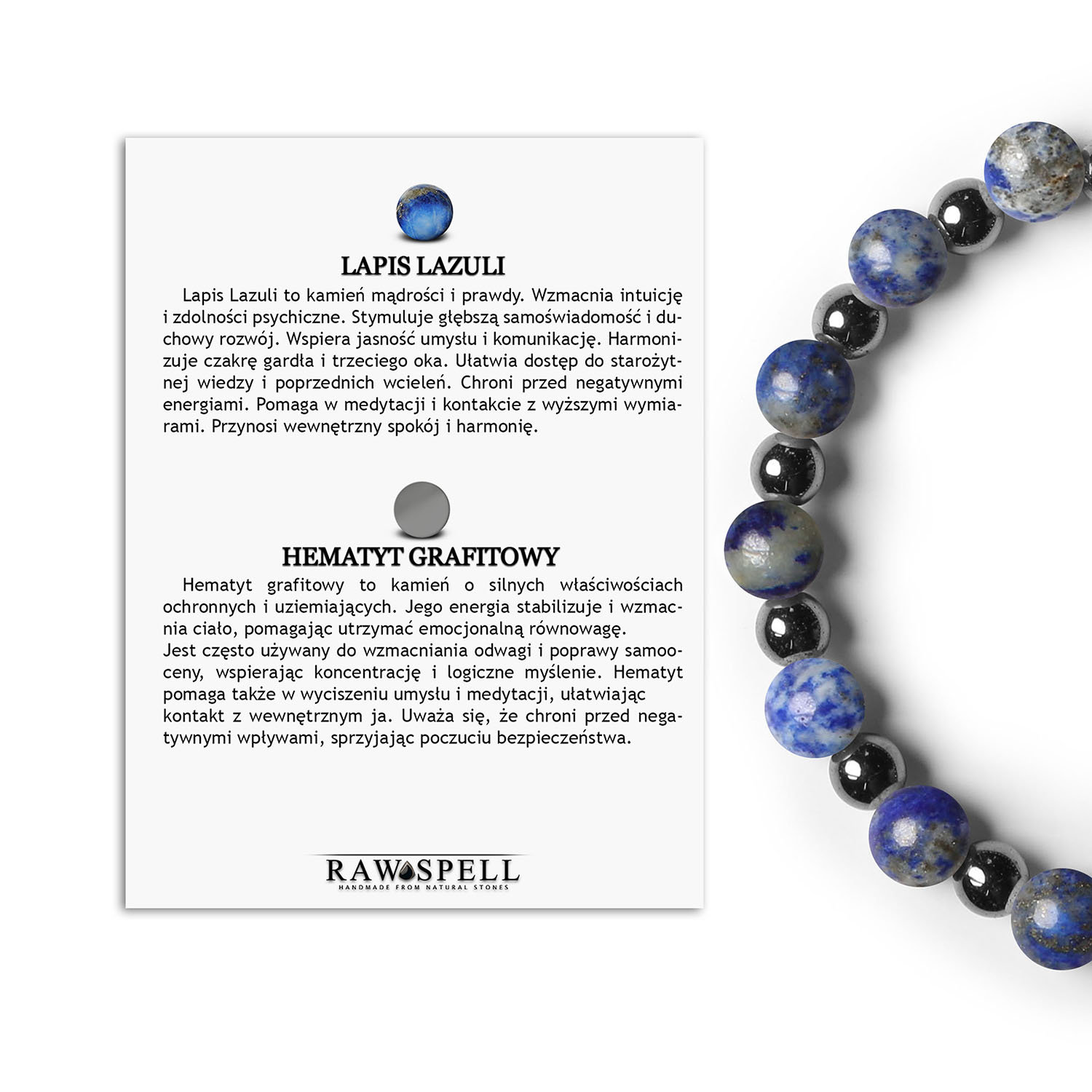 Lapis Lazuli i Hematyt grafitowy - Bransoletka z kamieni naturalnych na gumce Mijaha dla każdego Mijaha - unikalna biżuteria z Lapis Lazuli oraz Hematytem grafitowym, dedykowana kobietom i mężczyznom z klasą.