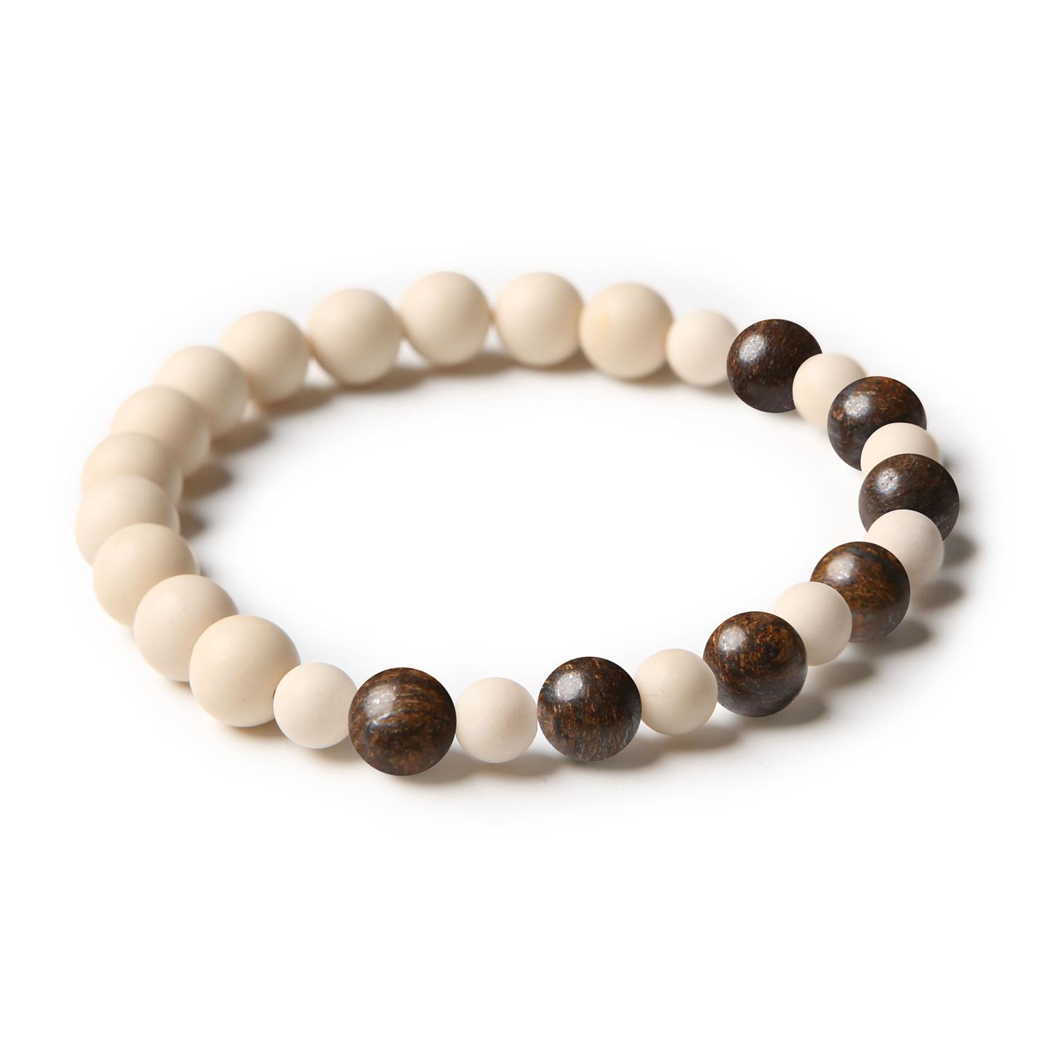Bransoletka z kolekcji Mijaha, wykonana z naturalnych kamieni: bronzytu i kamienia rzecznego, dla kobiet i mężczyzn.