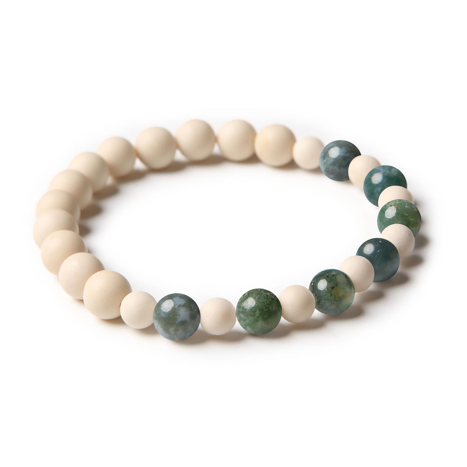 Bransoletka z kolekcji Mijaha, ozdobiona agatem mszystym i kamieniem rzecznym, idealna dla każdego.