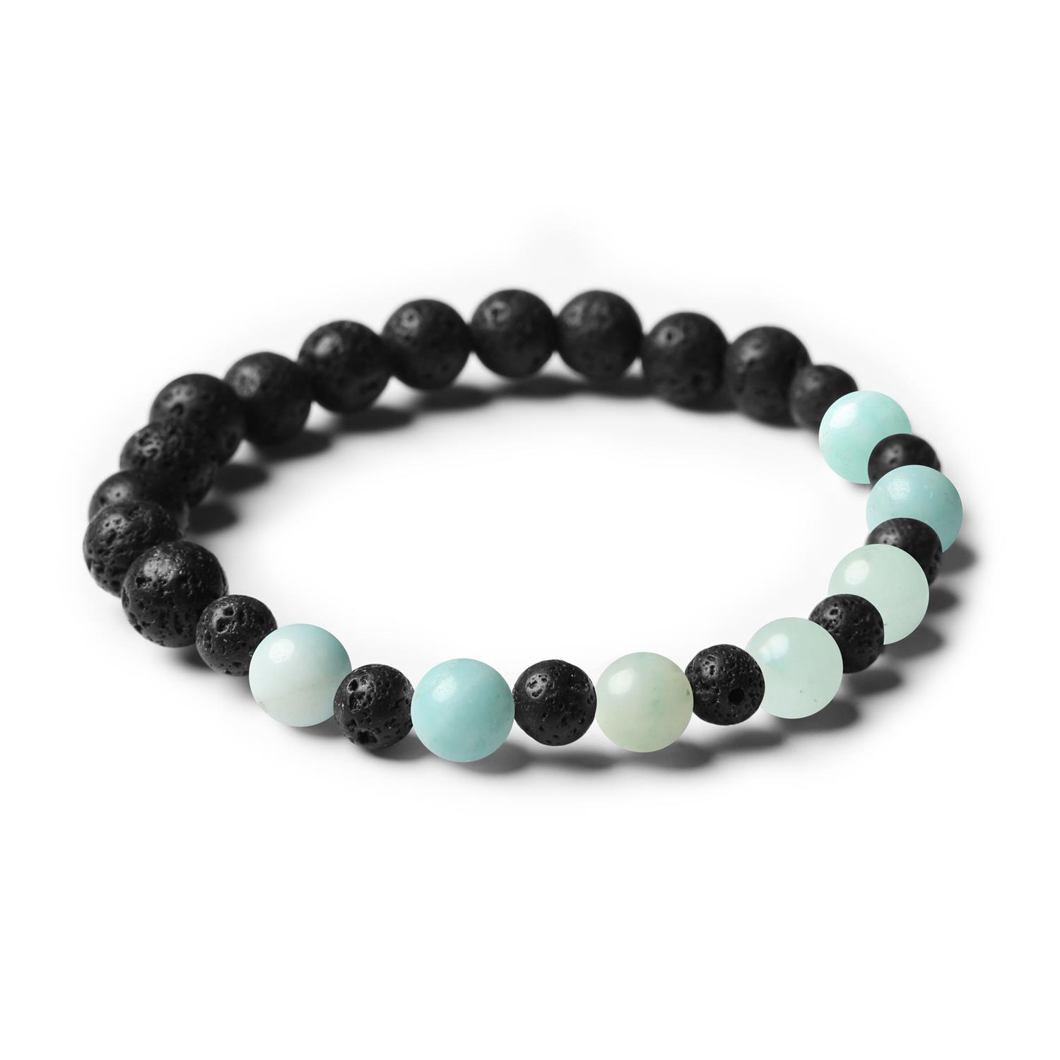Bransoletka Mijaha z kamieniami: jasny amazonit i lawa wulkaniczna, modny dodatek dla kobiet i mężczyzn.