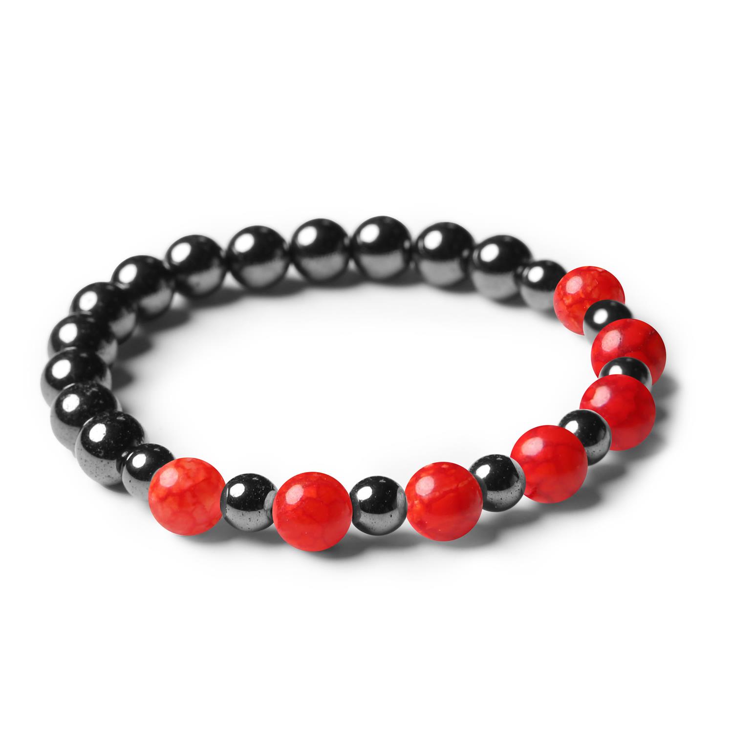 Agat Czerwony Crackle i Hematyt grafitowy - unisex biżuteria z kolekcji Mijaha.