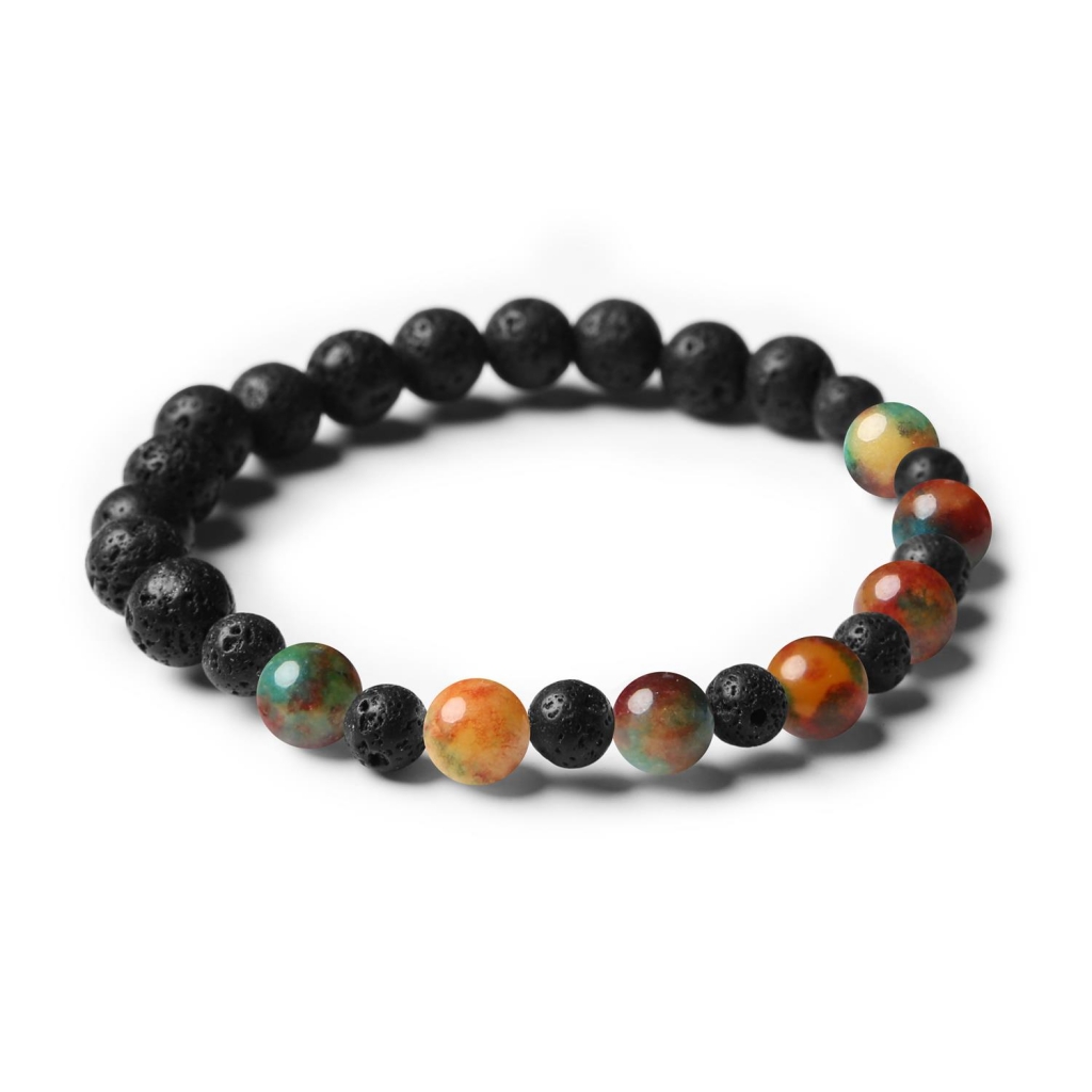 Mijaha - Bransoletka z Agatem i Lawą Wulkaniczną, doskonała dla każdego Kobieta i mężczyzna podziwiają piękne agatowe wzory i unikalną strukturę lawy wulkanicznej w naturalnym otoczeniu.