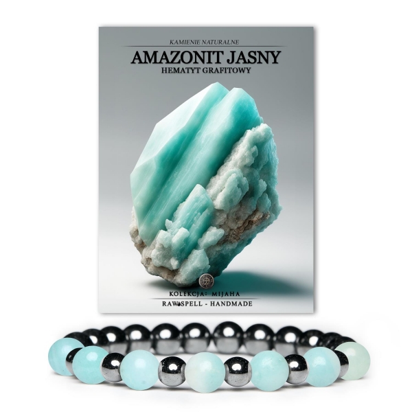 Stylowa biżuteria Mijaha: połączenie jasnego amazonitu i grafitowego hematytu, idealna dla kobiet i mężczyzn.