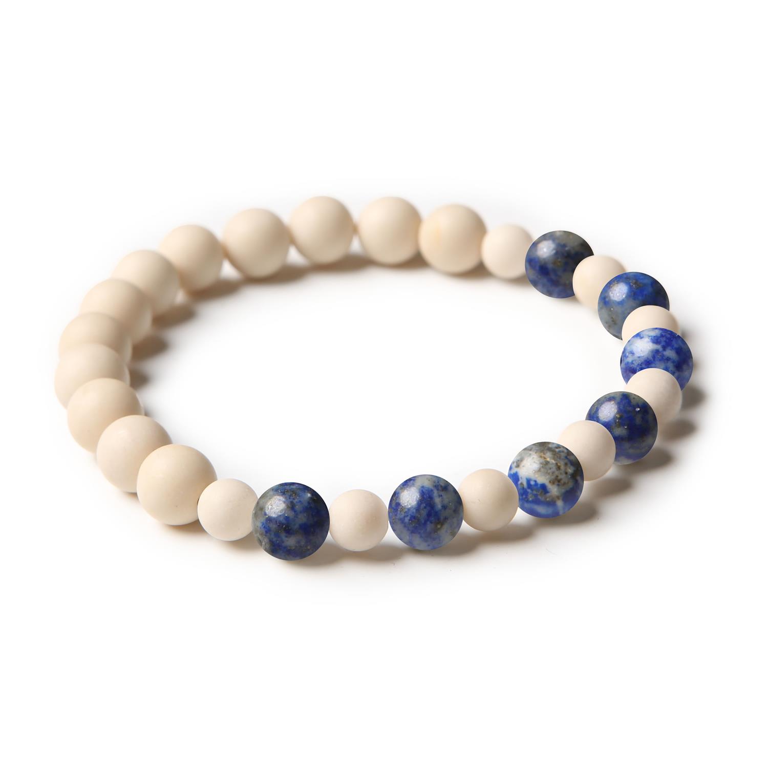 Bransoletka z Mijaha z Lapis Lazuli i Kamieniem Rzecznym, stworzona z myślą o kobietach i mężczyznach ceniących naturalne piękno.