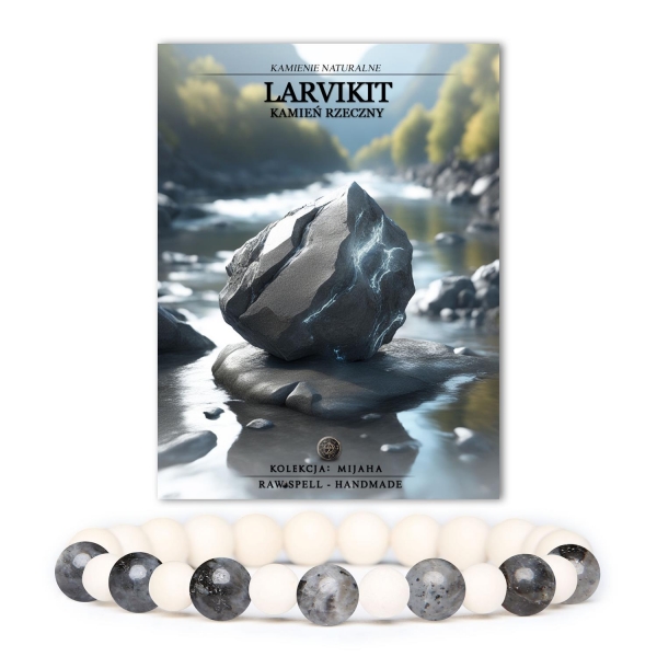 Stylowa bransoletka Mijaha wykonana z kamieni naturalnych: larvikitu i kamienia rzecznego, unisex.