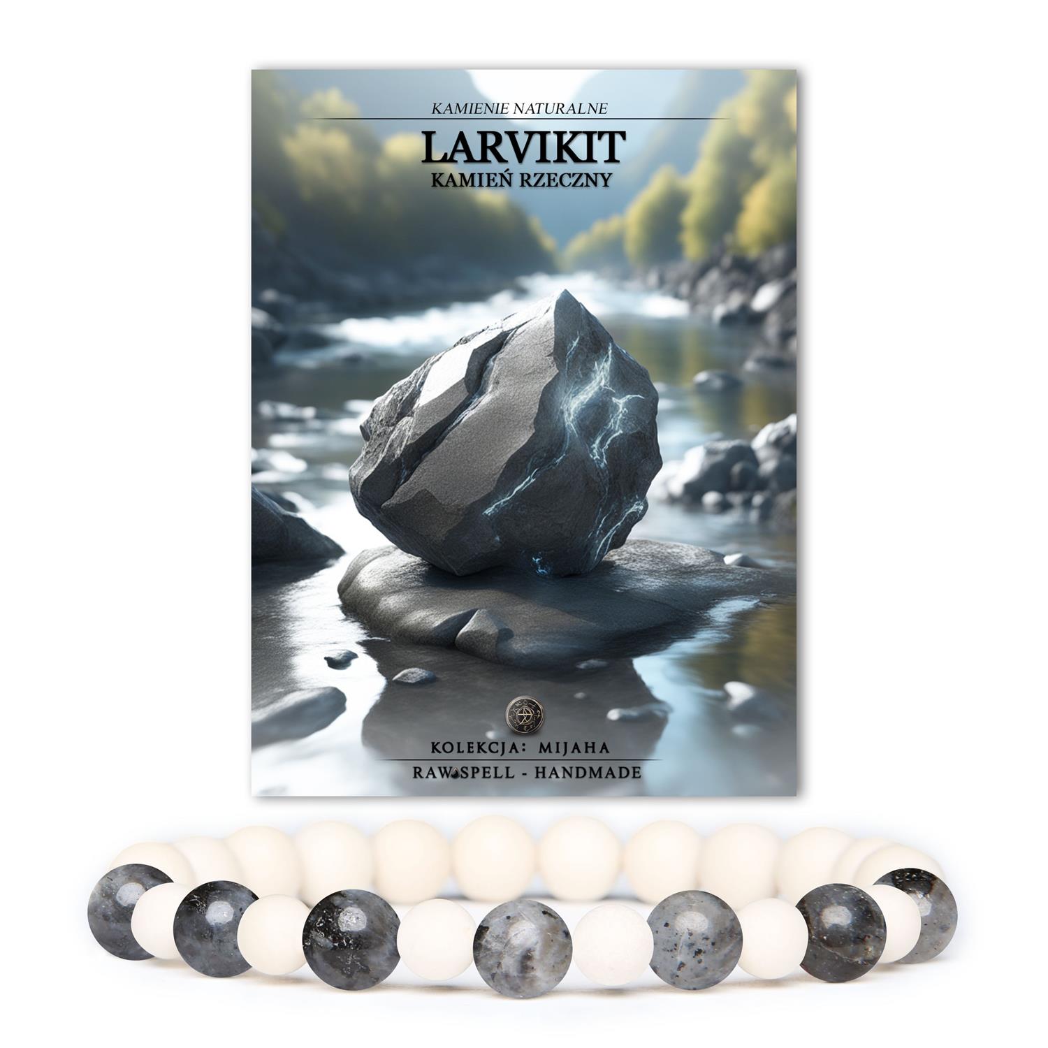 Stylowa bransoletka Mijaha wykonana z kamieni naturalnych: larvikitu i kamienia rzecznego, unisex.