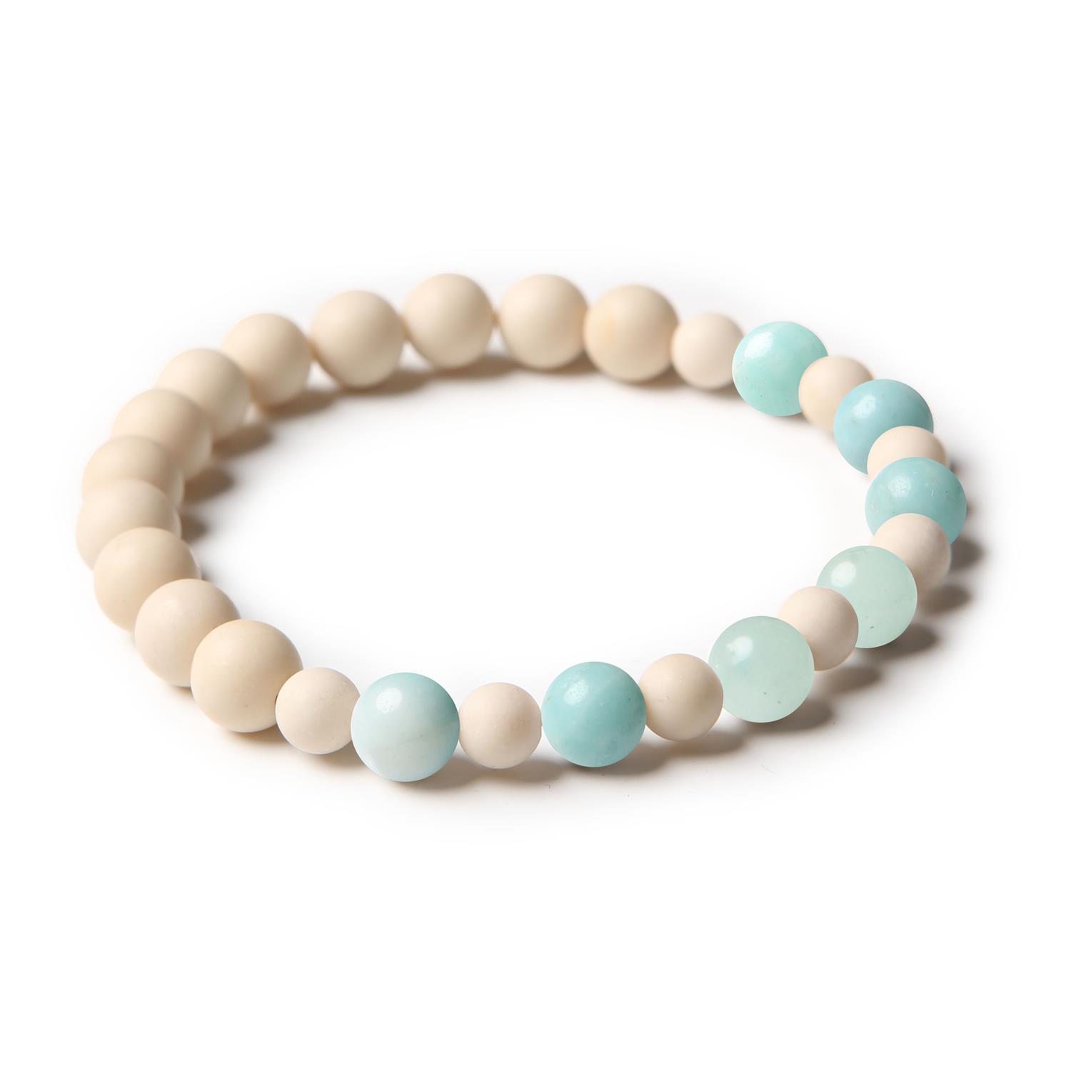 Bransoletka z kolekcji Mijaha, składająca się z jasnego amazonitu i kamienia rzecznego, uniwersalny dodatek dla kobiet i mężczyzn.