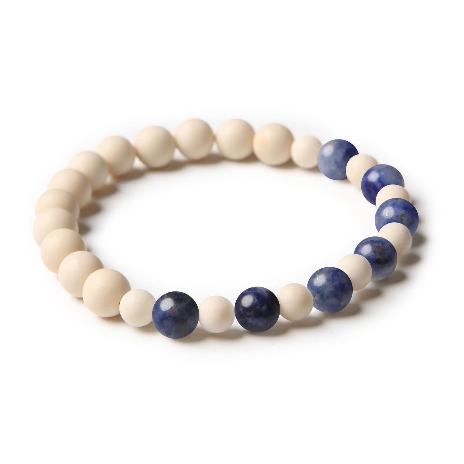Bransoletka z kolekcji Mijaha, wykonana z naturalnych kamieni sodalitu i kamienia rzeczne, idealna dla kobiet i mężczyzn.