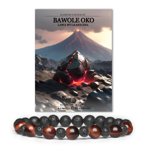 Elegancka bransoletka Mijaha z kamieniami naturalnymi: Bawole Oko i Lawa Wulkaniczna, doskonały dodatek dla każdego.