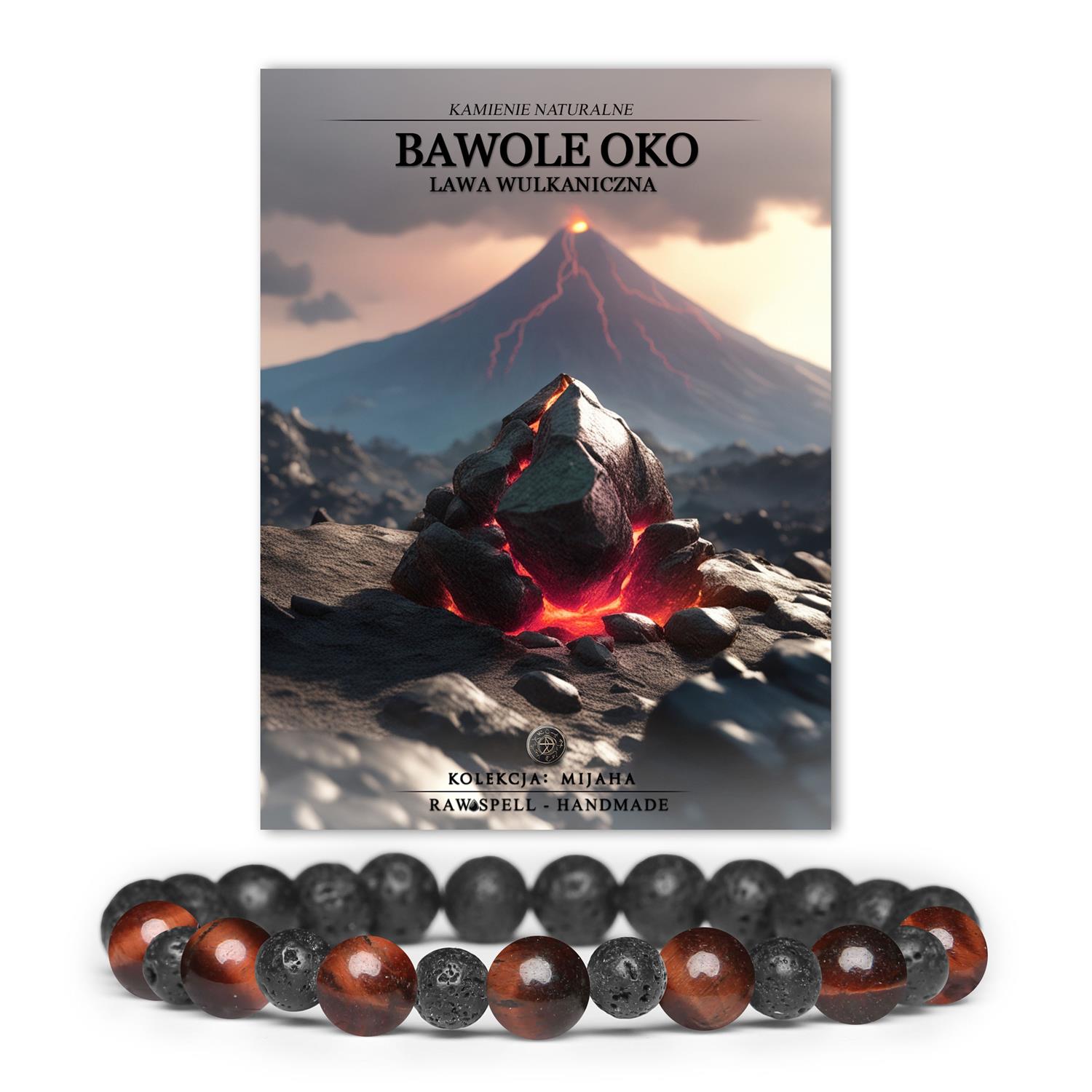 Elegancka bransoletka Mijaha z kamieniami naturalnymi: Bawole Oko i Lawa Wulkaniczna, doskonały dodatek dla każdego.